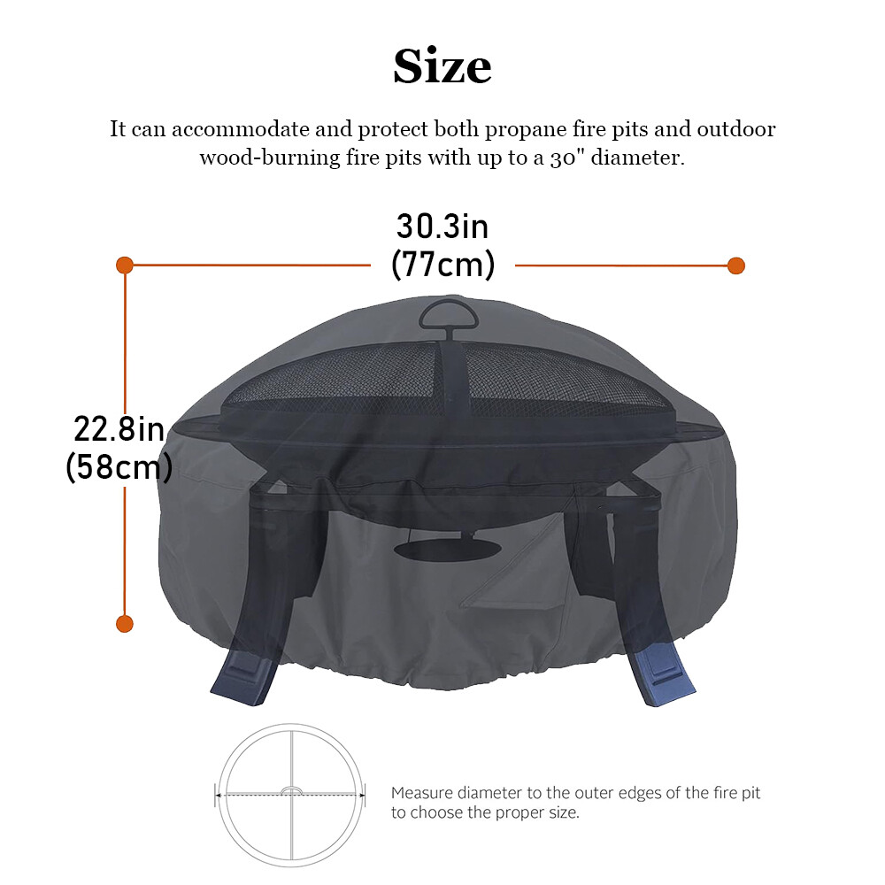 30” Heavy Duty Fire Pit Cover Round Outdoor Firepit Bowl Waterproof Fireplace