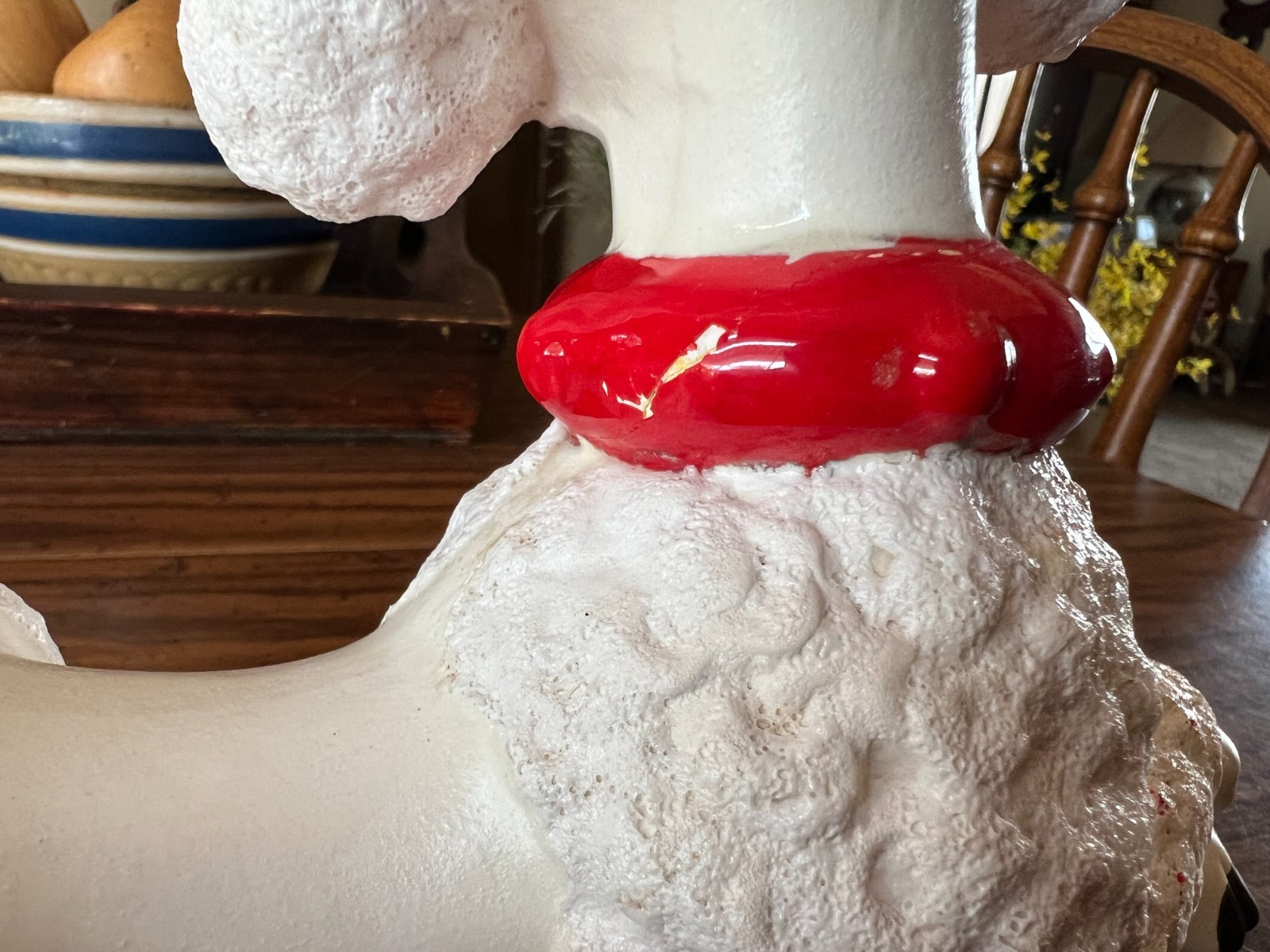 Vtg. Atlantic Mold Ceramic Poodle with Red Collar 7" T x 10" L