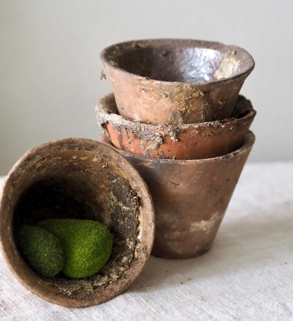 Antique French Terracotta Resin Sap Pots, Cottage Garden Home Decor