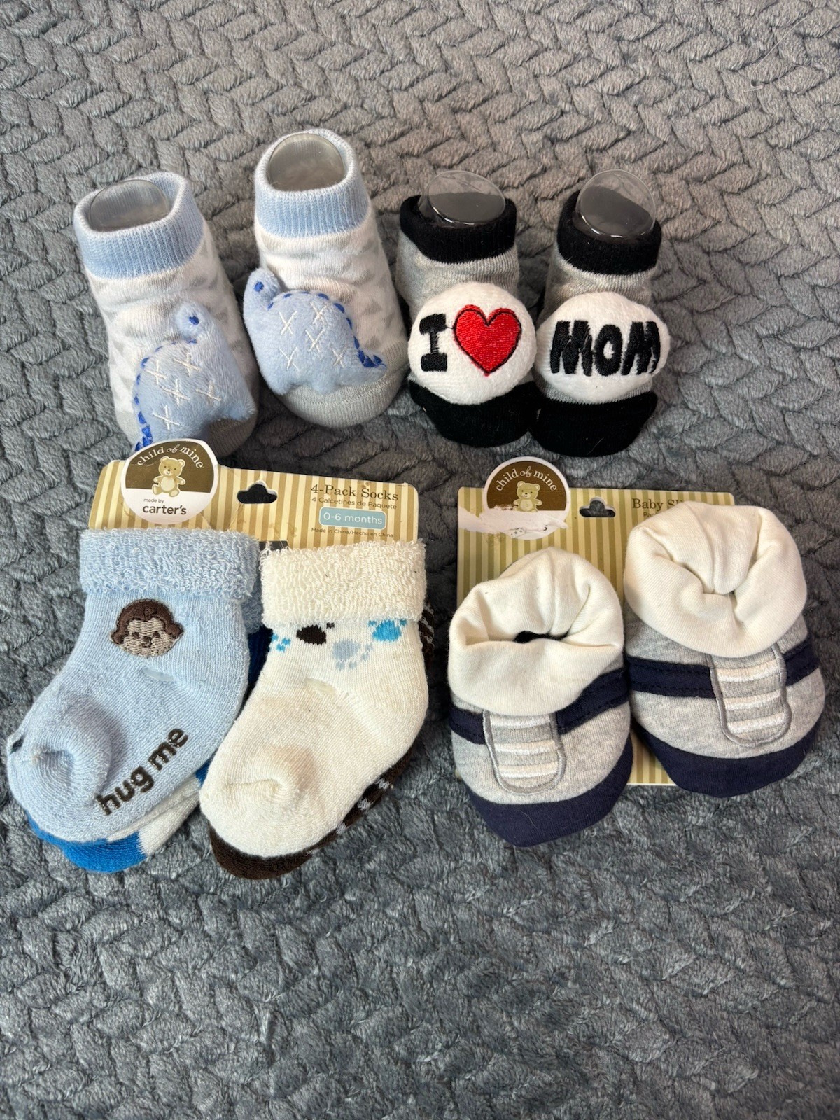 Baby Boy Newborn Gift Handmade Crochet Basket 23pc Set Bibs Socks Swaddles