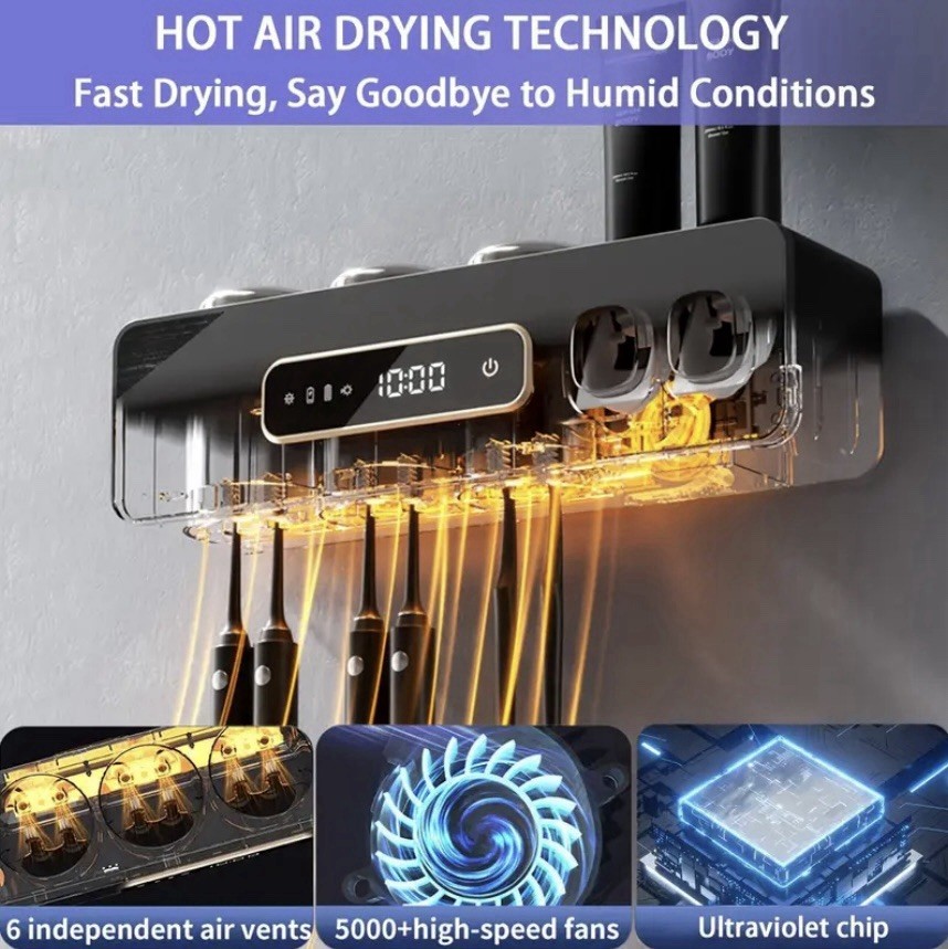 UV Light Sterilizer Toothbrush Holder Cleaner & Automatic Toothpaste Dispenser
