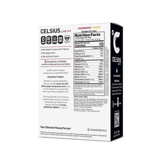 CELSIUS On The Go Energy Drink Mix, Cranberry Lemon (14 Stick Pack)