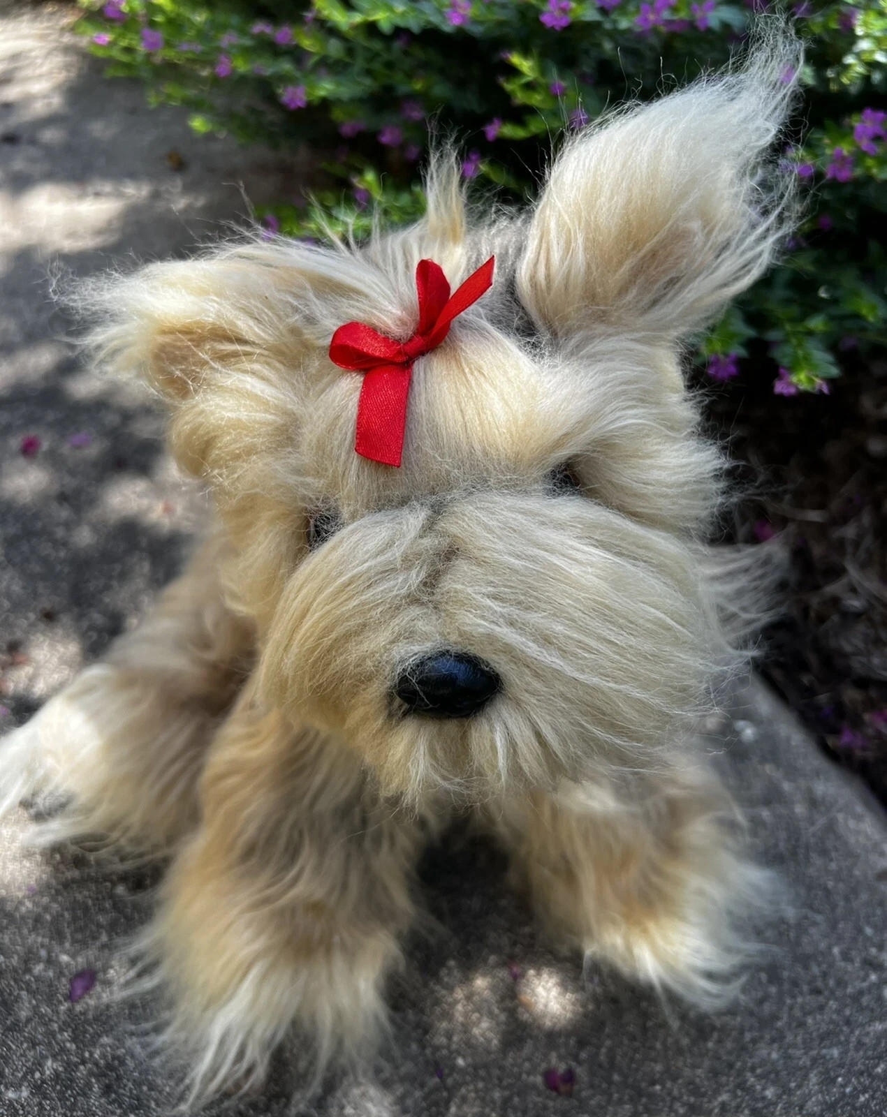 9” Tall Gund Yorkshire Terrier Sitting Dog Pup Plush Stuffed Animal with Red Bow