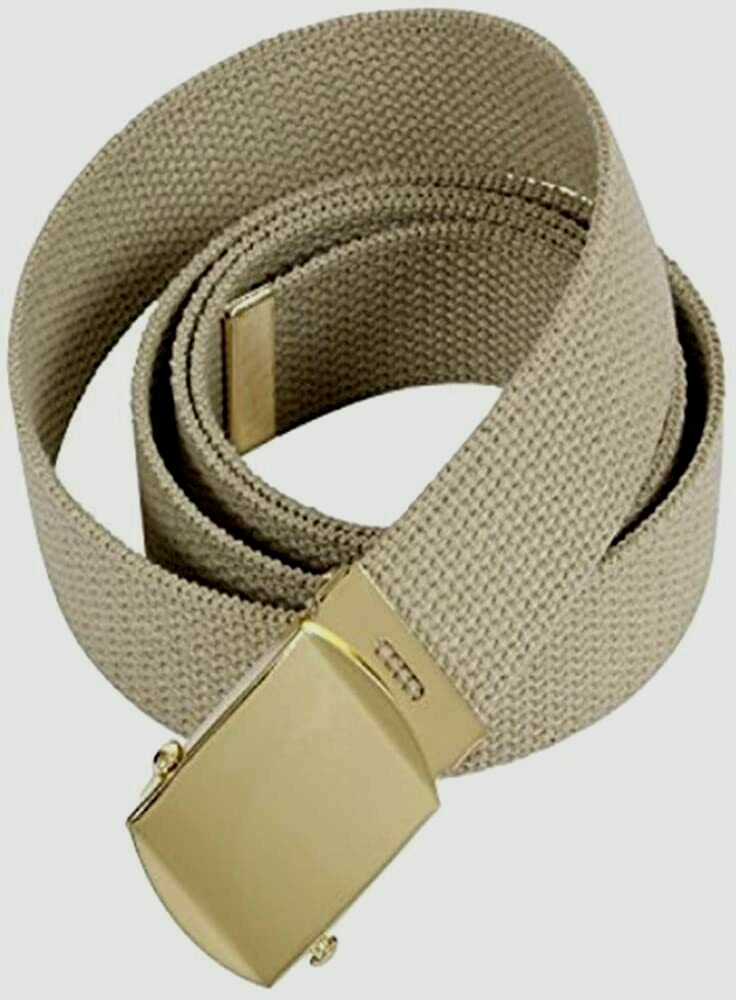 U.S MILITARY KHAKI WEB BELT WITH SOLID BRASS BUCKLE U.S.A MADE 54" HEAVY WEB