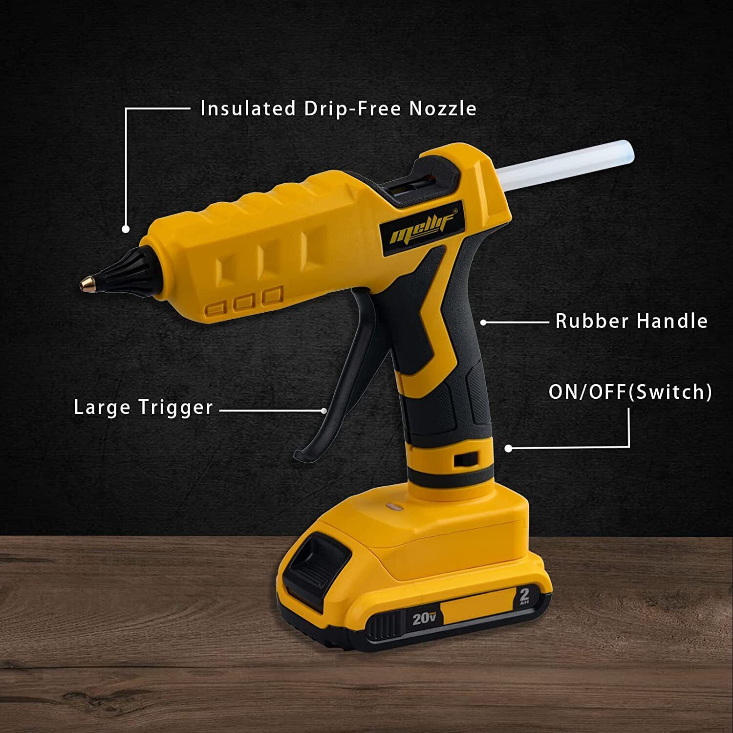Mellif 100W Cordless Hot Glue Gun for dewalt 20V Max Battery (NOT Included)