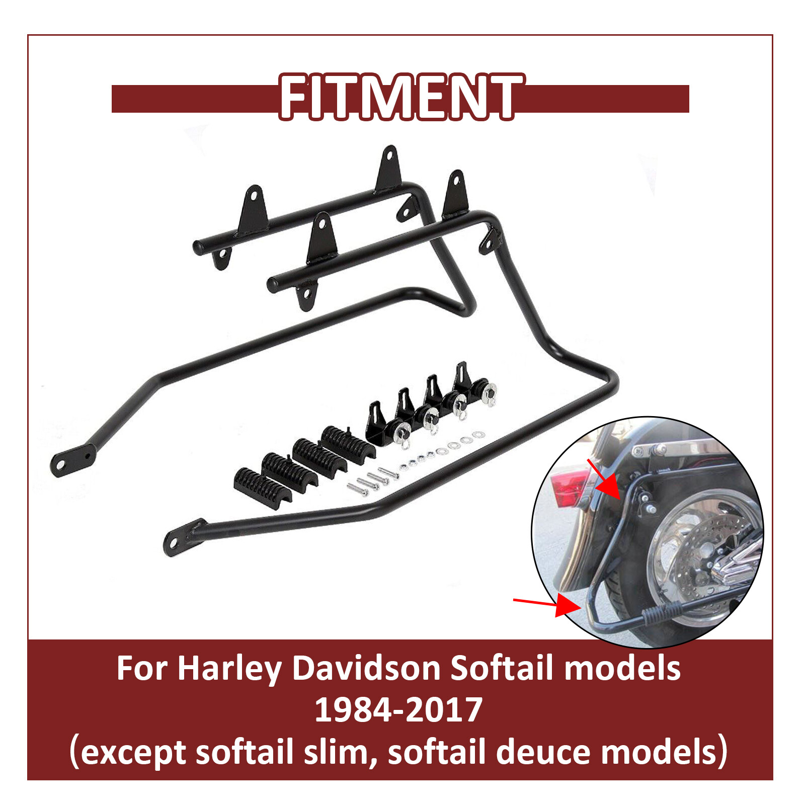For Harley Softail Heritage Hard Saddlebags Saddle Bags & Conversion Brackets