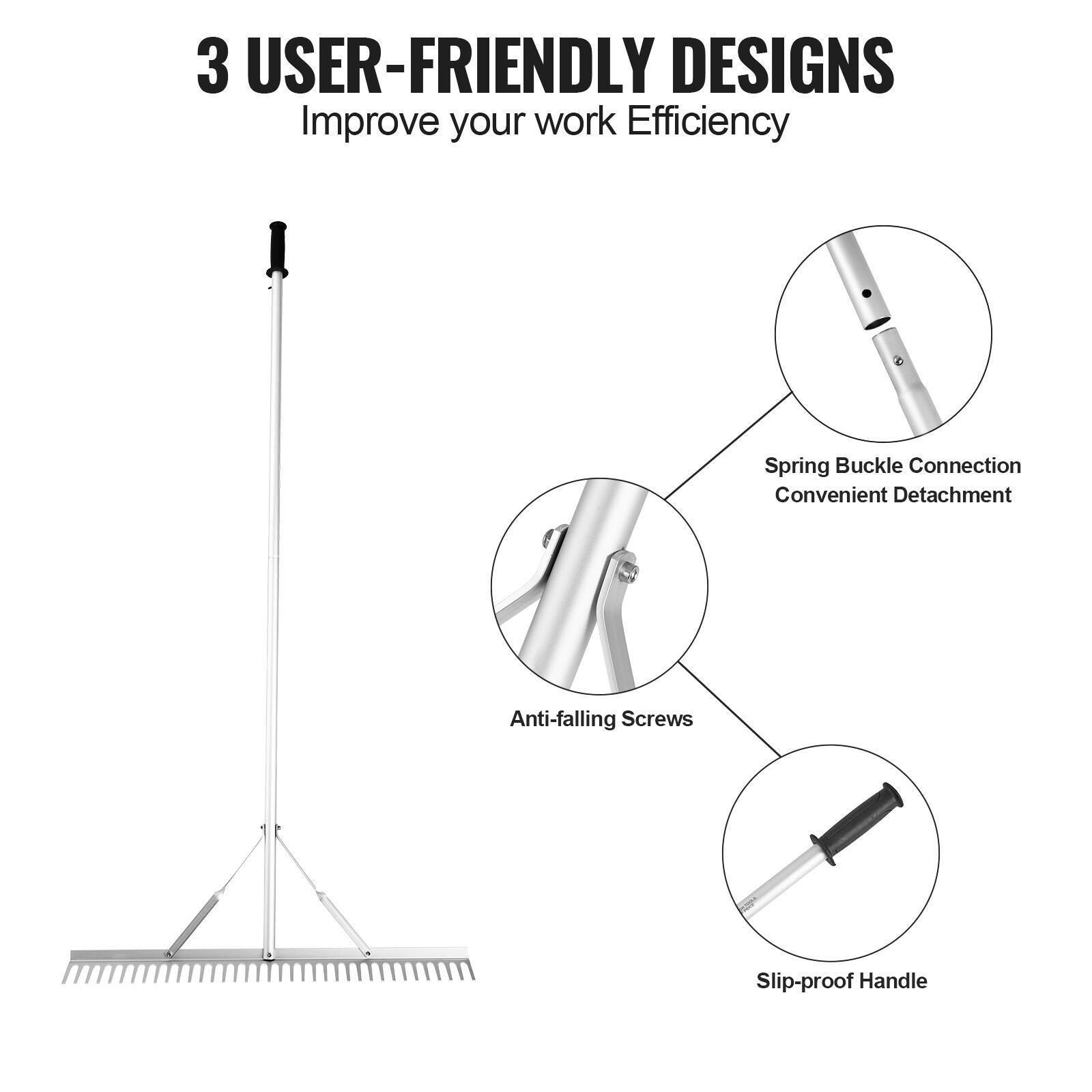 VEVOR Landscape Rake 36" Head Aluminum Landscape Rake 75" Adjustable Handle