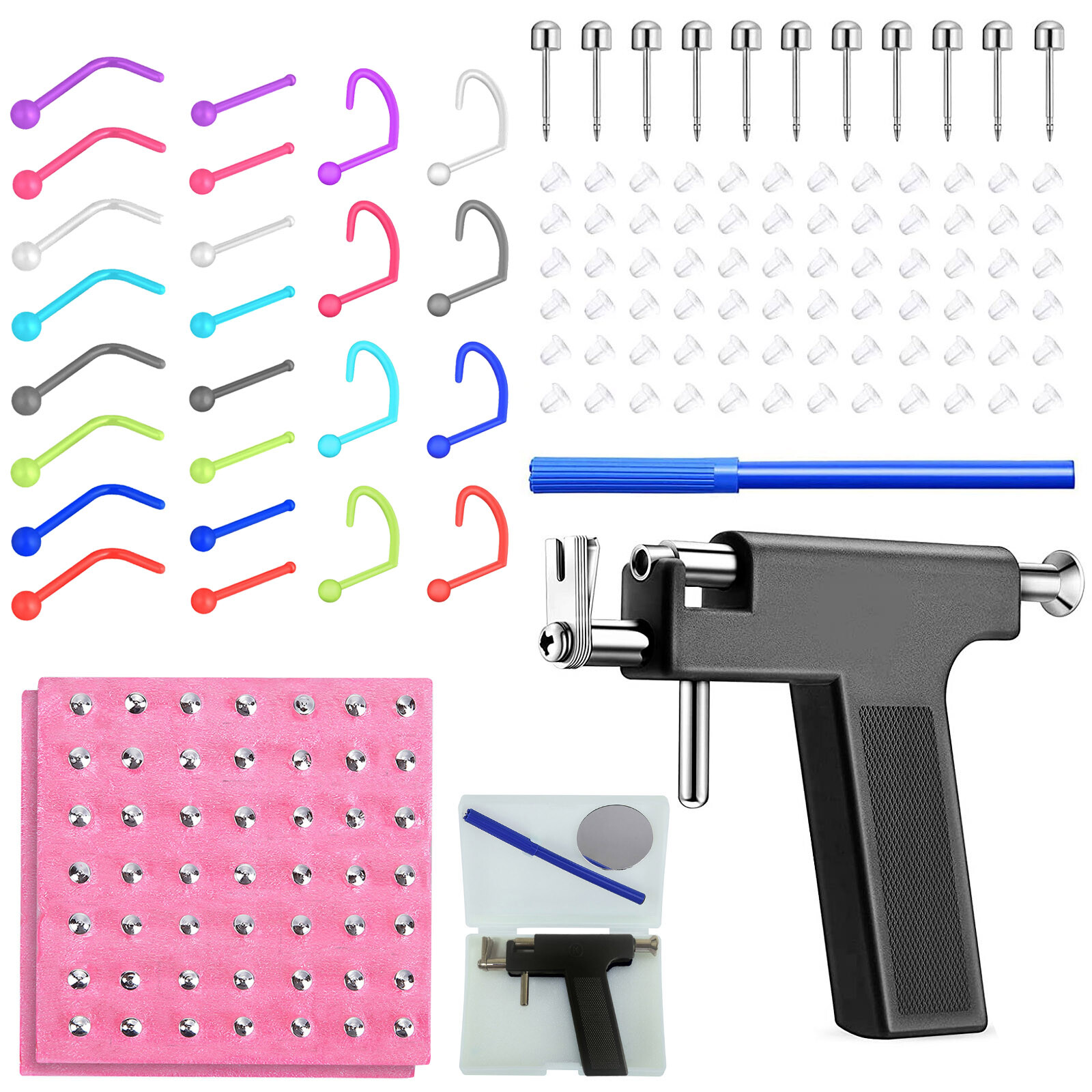 143x Ear Piercing Gun Tool Kit Surgical Steel Ears Nose Lip Studs for Salon Home