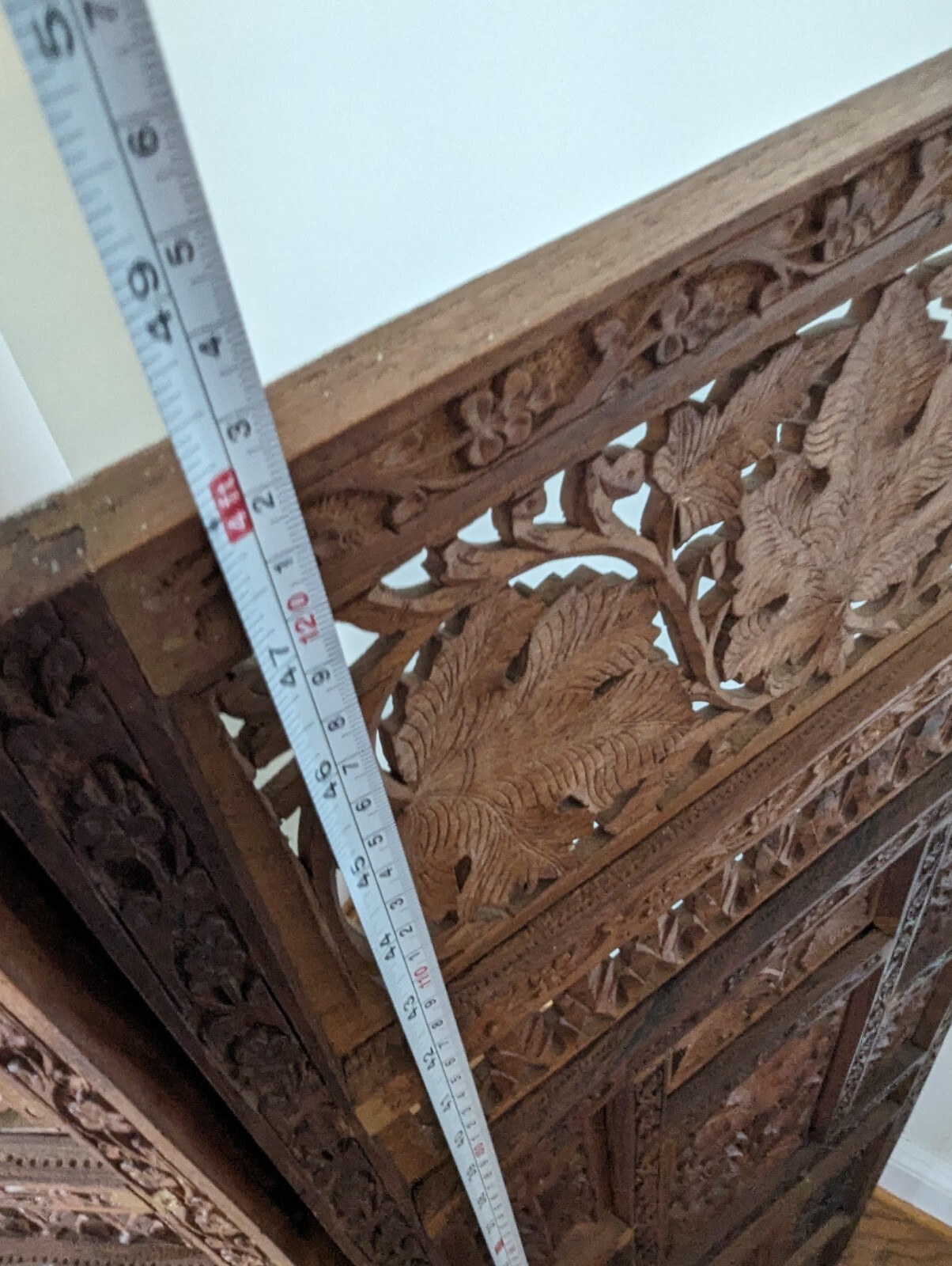 Vintage 3 Panel Hand Carved Screen, 4 ft. Tall Room Divider