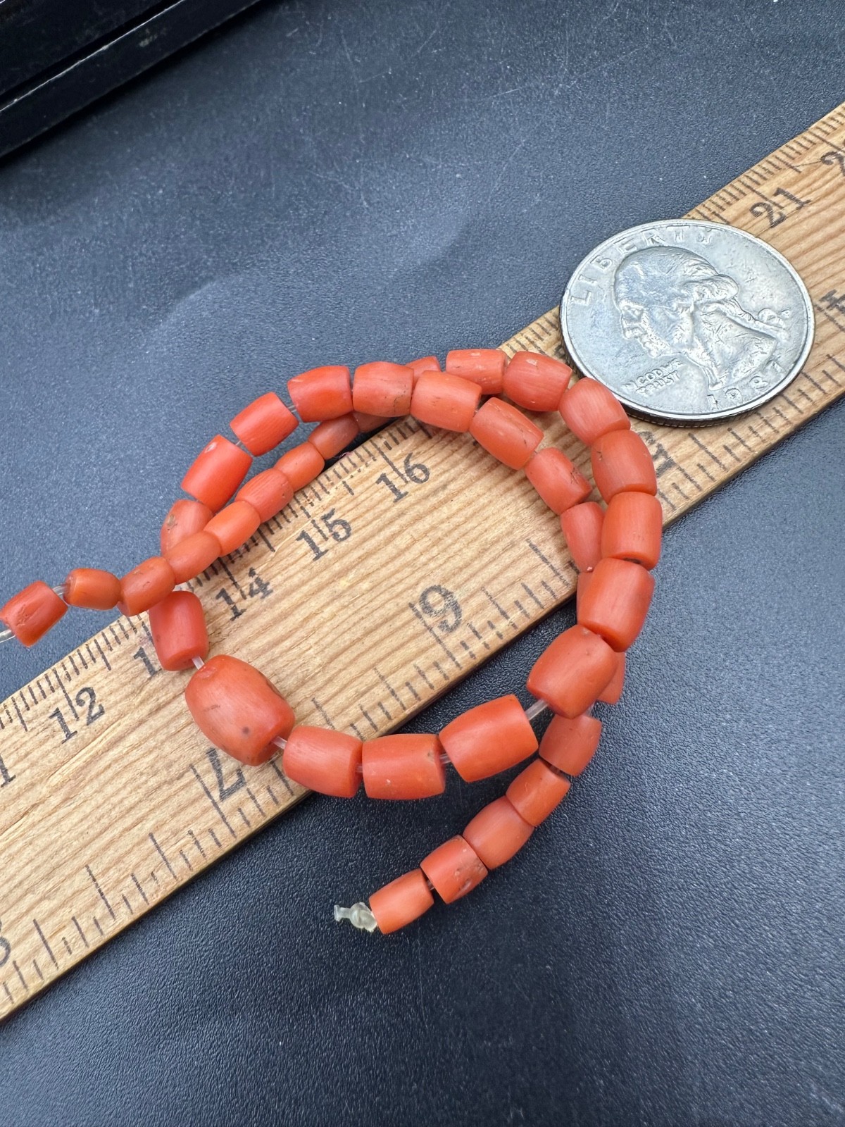 UNDYED Antique BEAD CORAL salmon VTG Mediterranean TIBETAN Japan Mala dZi Chung