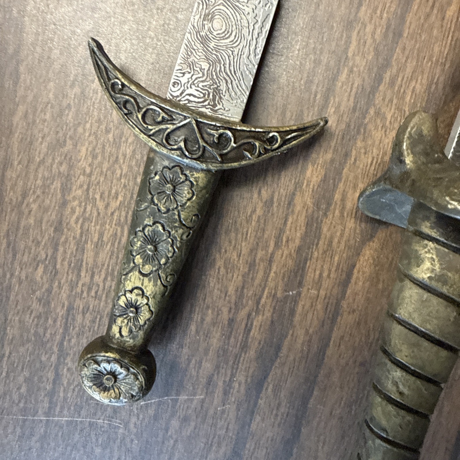 Metal Demascus Miniature Lot 2 Swords Military Decor No Scabbards Bundle Metal