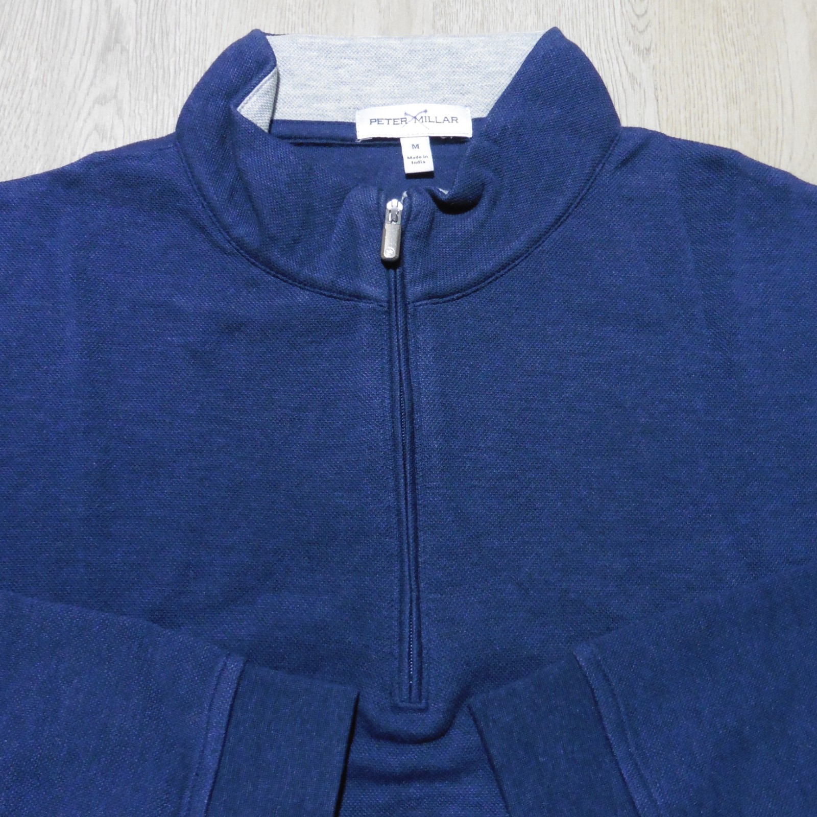 PETER MILLAR Mens M MEDIUM PULLOVER NAVY BLUE CROWN COMFORT 1/4 ZIP POLO SWEATER