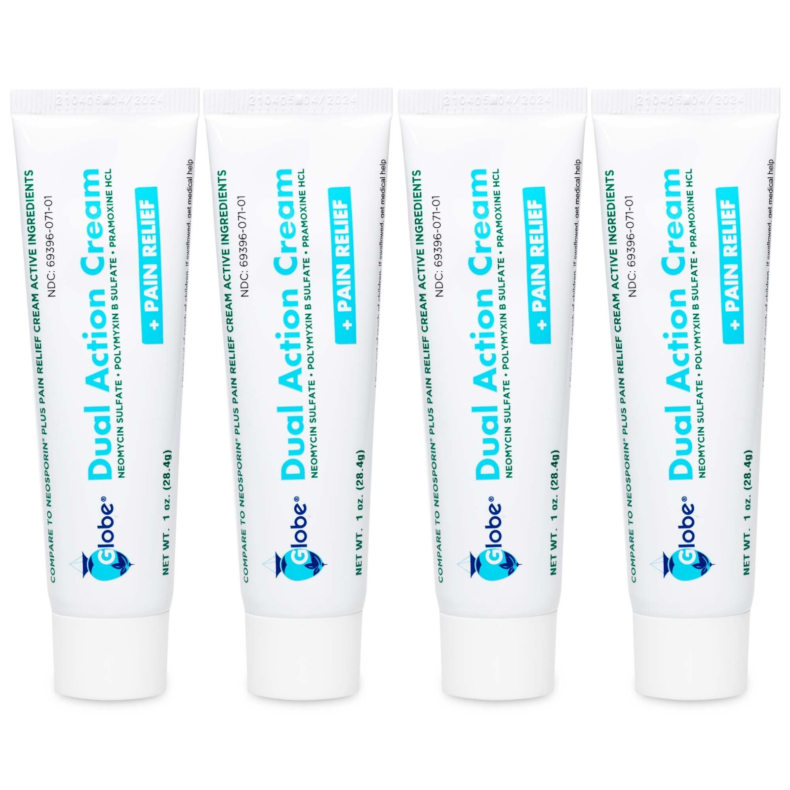 Globe Triple Antibiotic+Pain Relief Cream 1 oz (Compare to Neosporin)  (4 Pack)