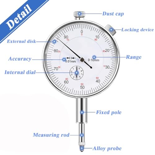 Mechanical Dial Indicator Gauge 0-10mm, High-Precision 0.01mm Resolution,