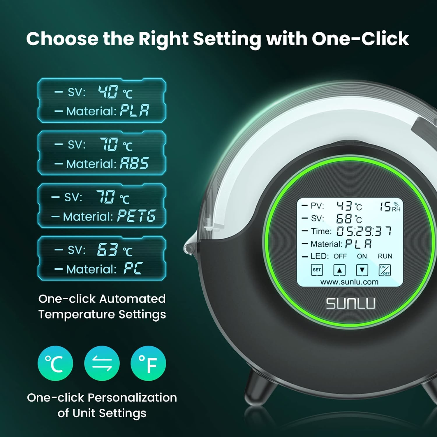 Sunlu S1/Upgraded S2 FilaDryer 3D Printer Filament Dryer 1.75mm Storage Box