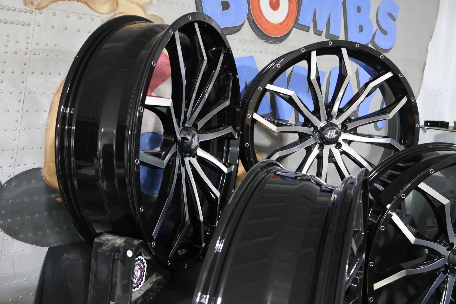 24HL21-1145 NEW HIGH LIFTER GLOSS BLACK/MACHINED 24X7 WHEELS FITS POLARIS RZR RA