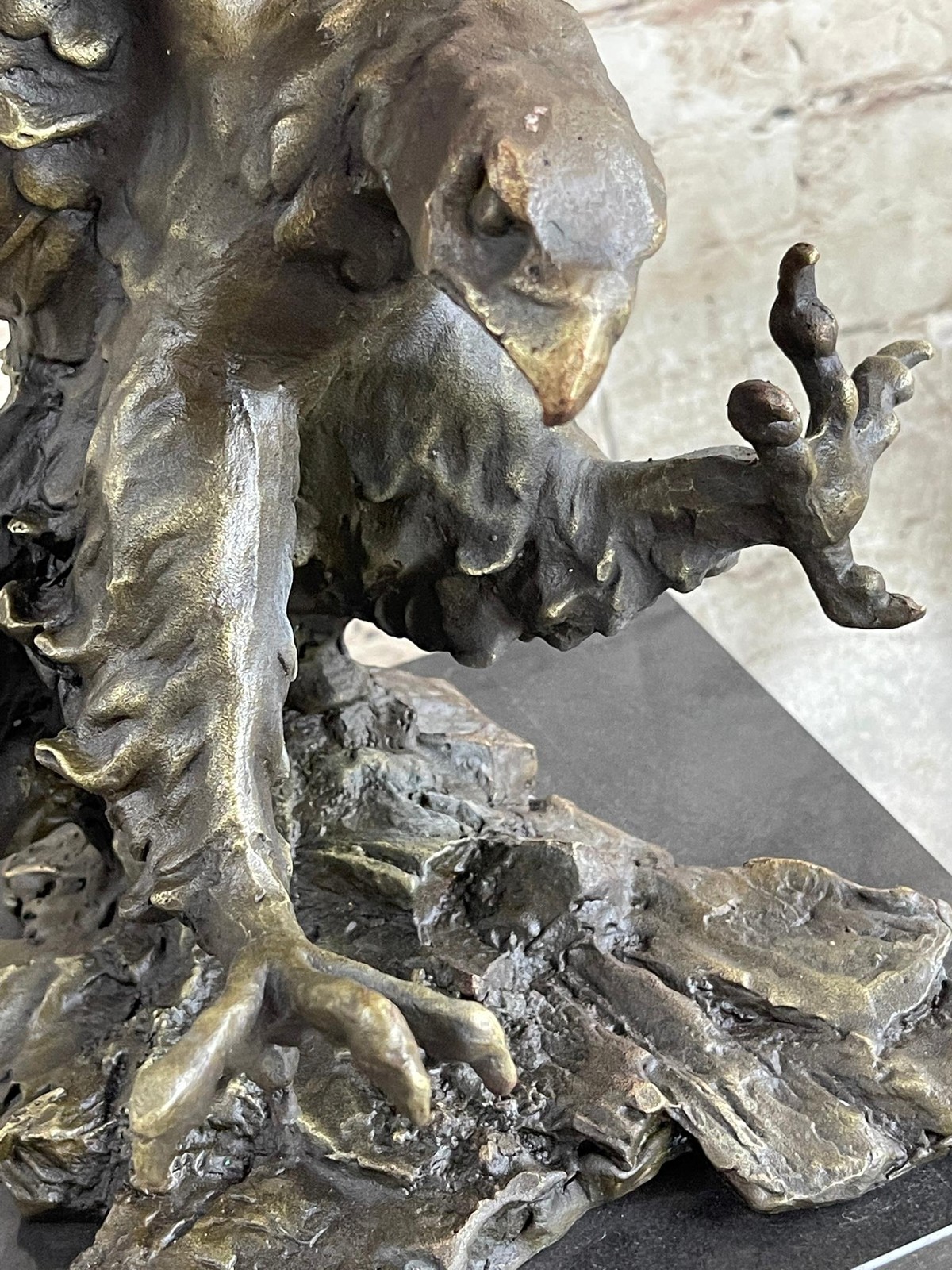 Eagle Landing with Outstretched Talons Bronze Sculpture Statue on Marble Base