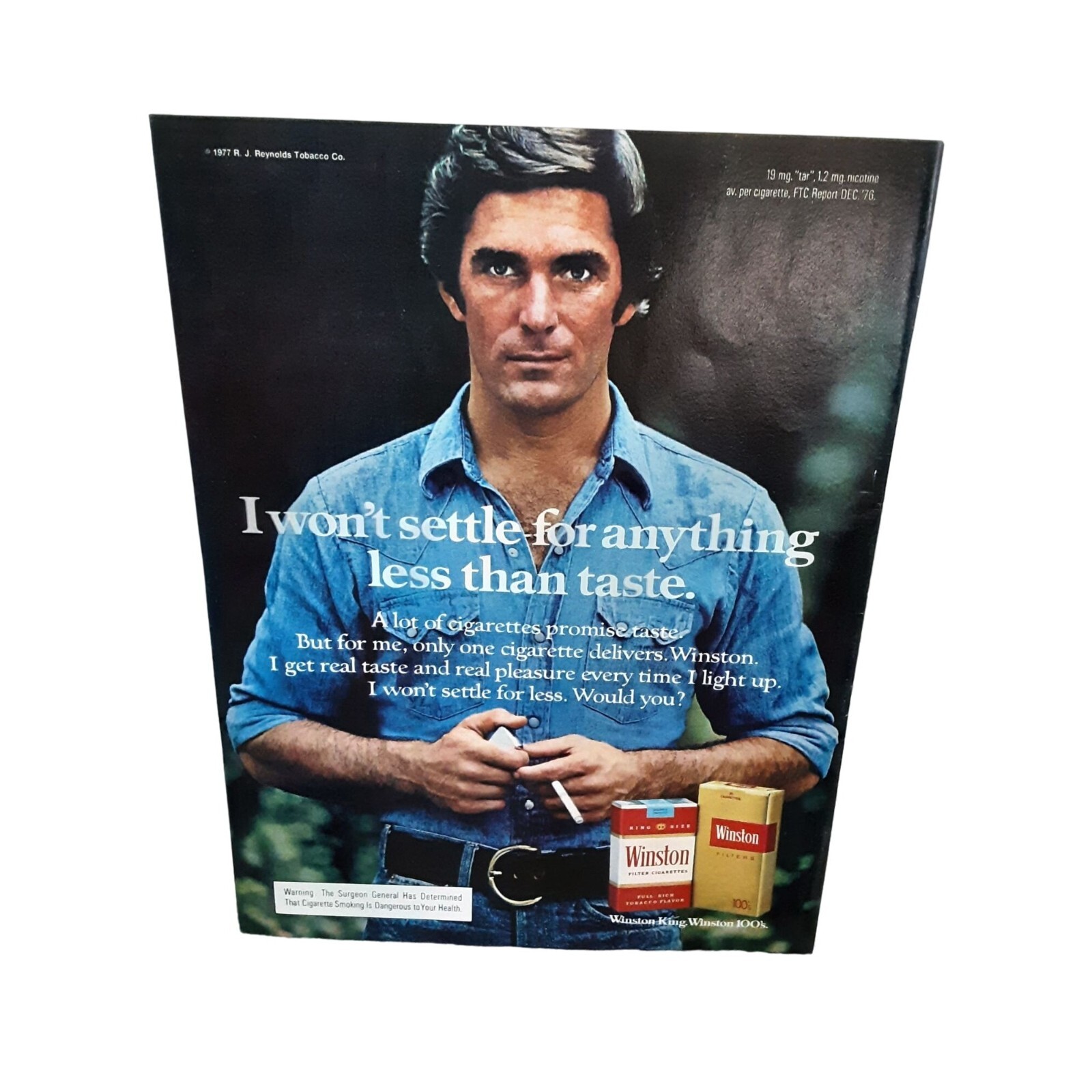 1977 Winston Cigarettes I Wont Settle Less Than Taste Vintage Print Ad