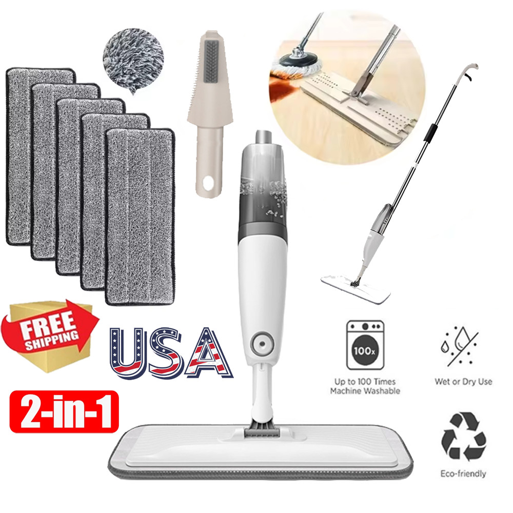 360° Spray Mops for Floor Cleaning with 5 Washable Pads, Wet Dry Microfiber Mop