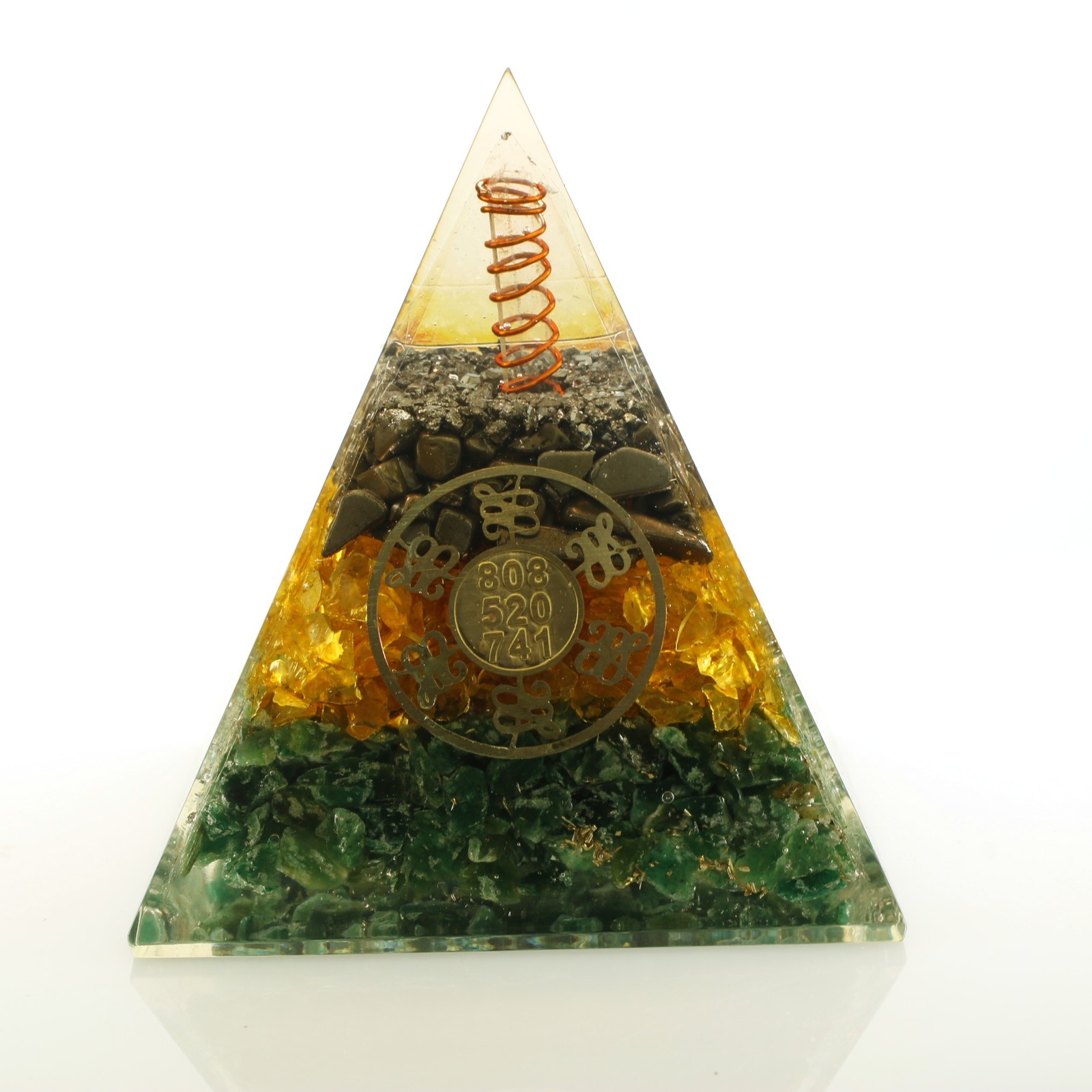 Pyrite Citrine, Aventurine Orgone Manifesting Pyramid 4in Tall EMF & 5G