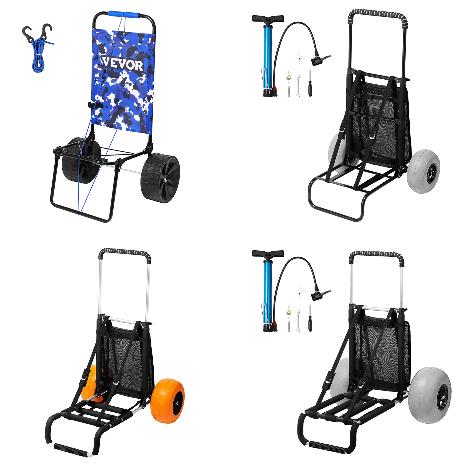 VEVOR Beach Cart Beach Wagon Dolly with 10/12" Big Wheels for Sand Gardening