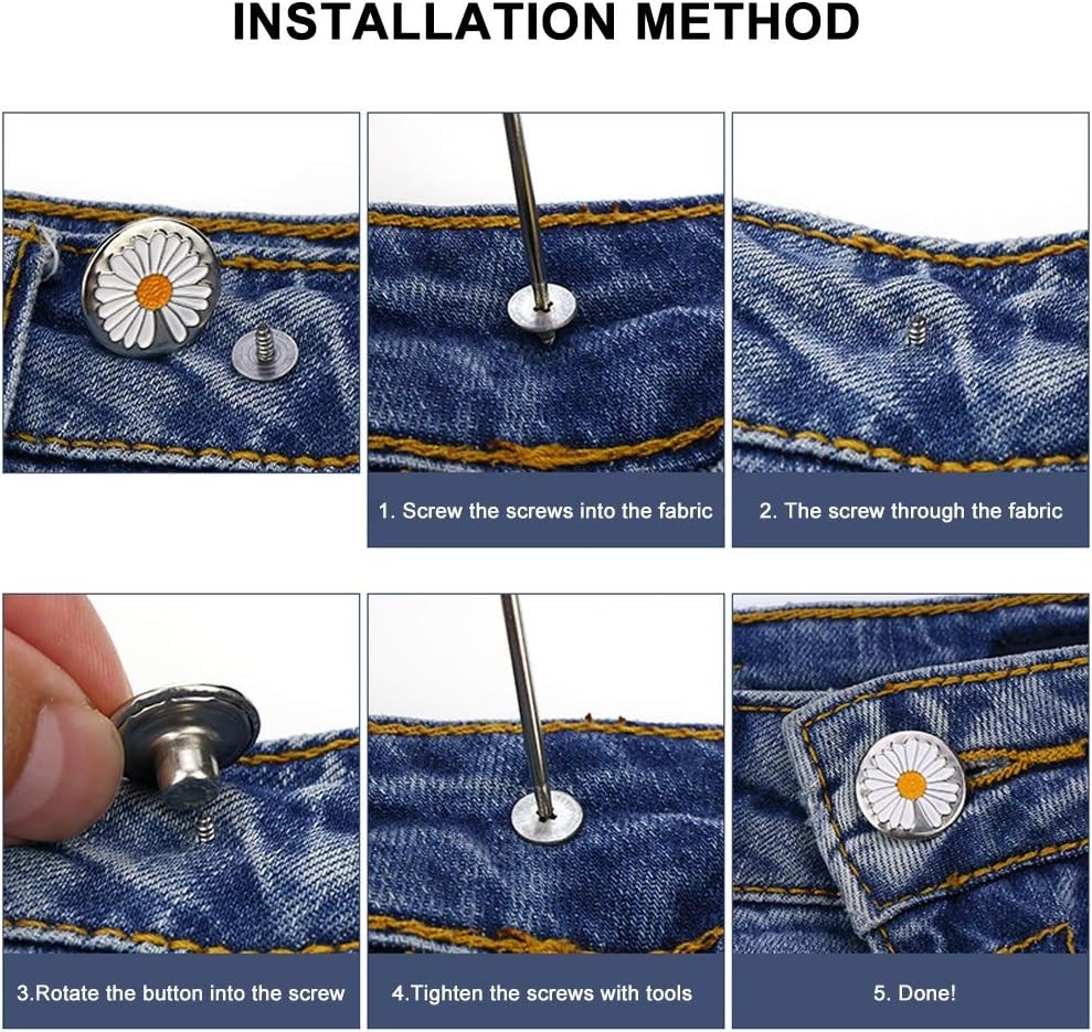 2/15 Sets Replacement Jeans Buttons, 17mm No-Sew Nailess Removable Metal Jeans