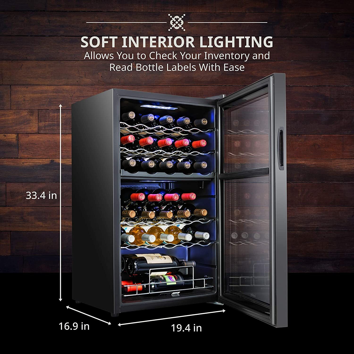 Ivation Wine Fridge, Dual Zone Freestanding Wine Cooler, 33 Bottles