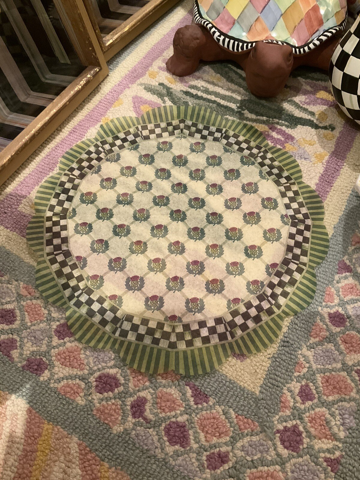 MacKenzie-Childs THISTLE Tissue Paper Fan 1 Napkin 13”d Decoupage.