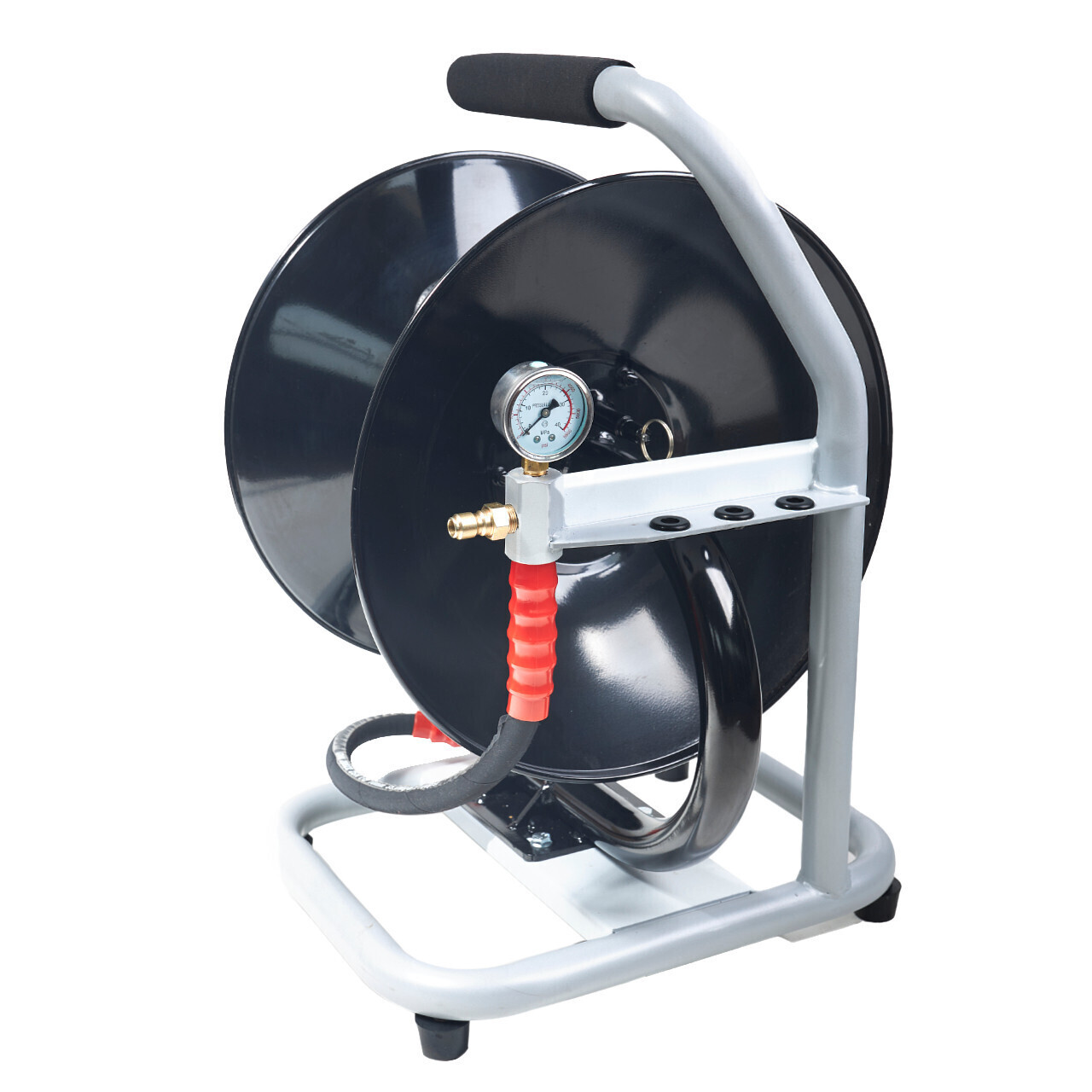 Portable Sewer Jetting Hose Reel w/ Gauge + Nozzle Holders, 4000 psi
