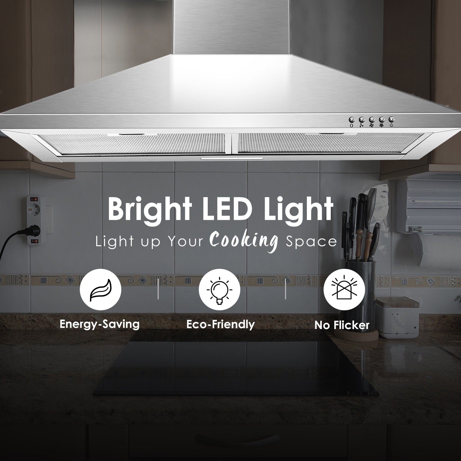 30 Inch Wall Mount Range Hood 500 CFM Stainless Steel 3 Speed Kitchen Vent