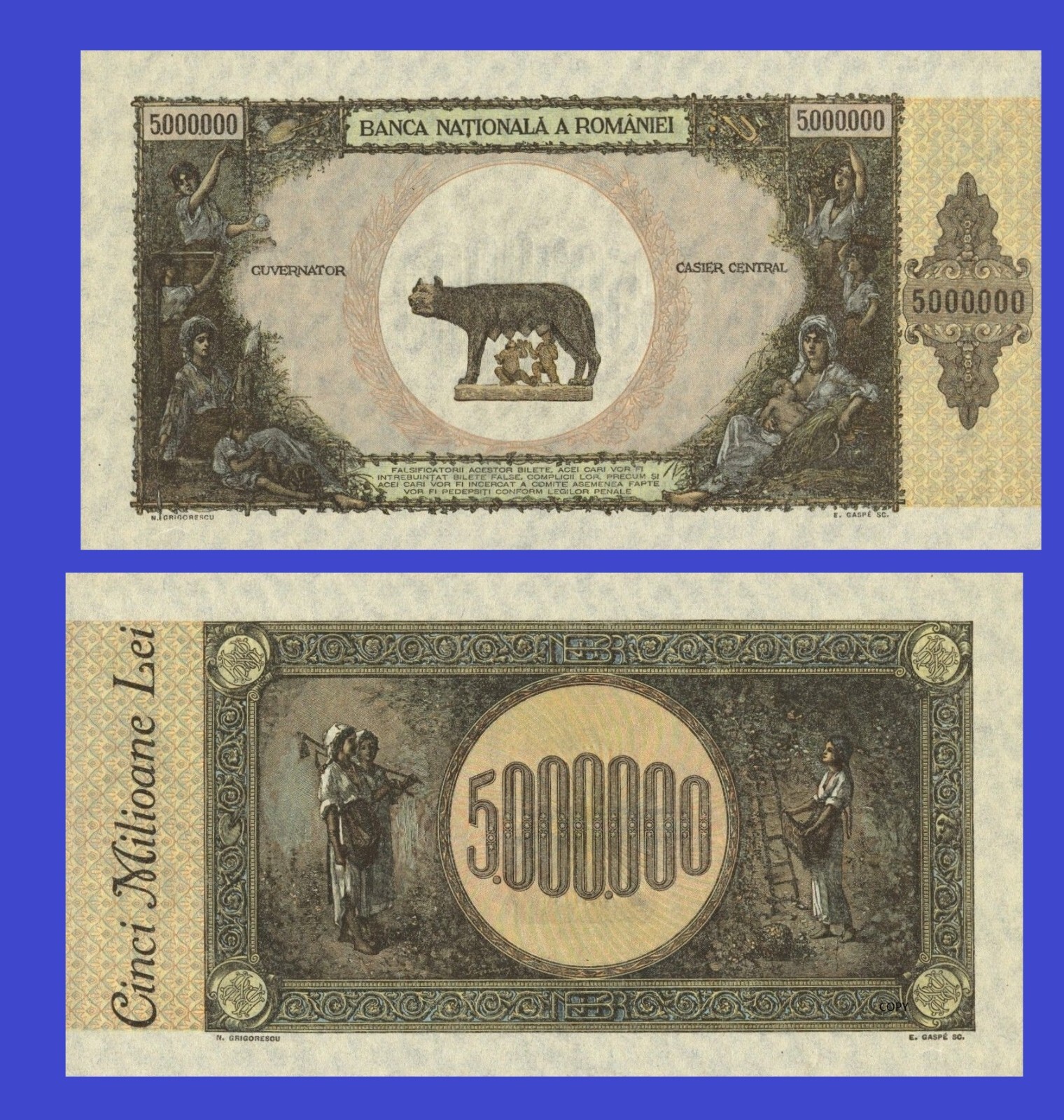 Romania ROMANIA 5000000   LEI 1947 - Copy
