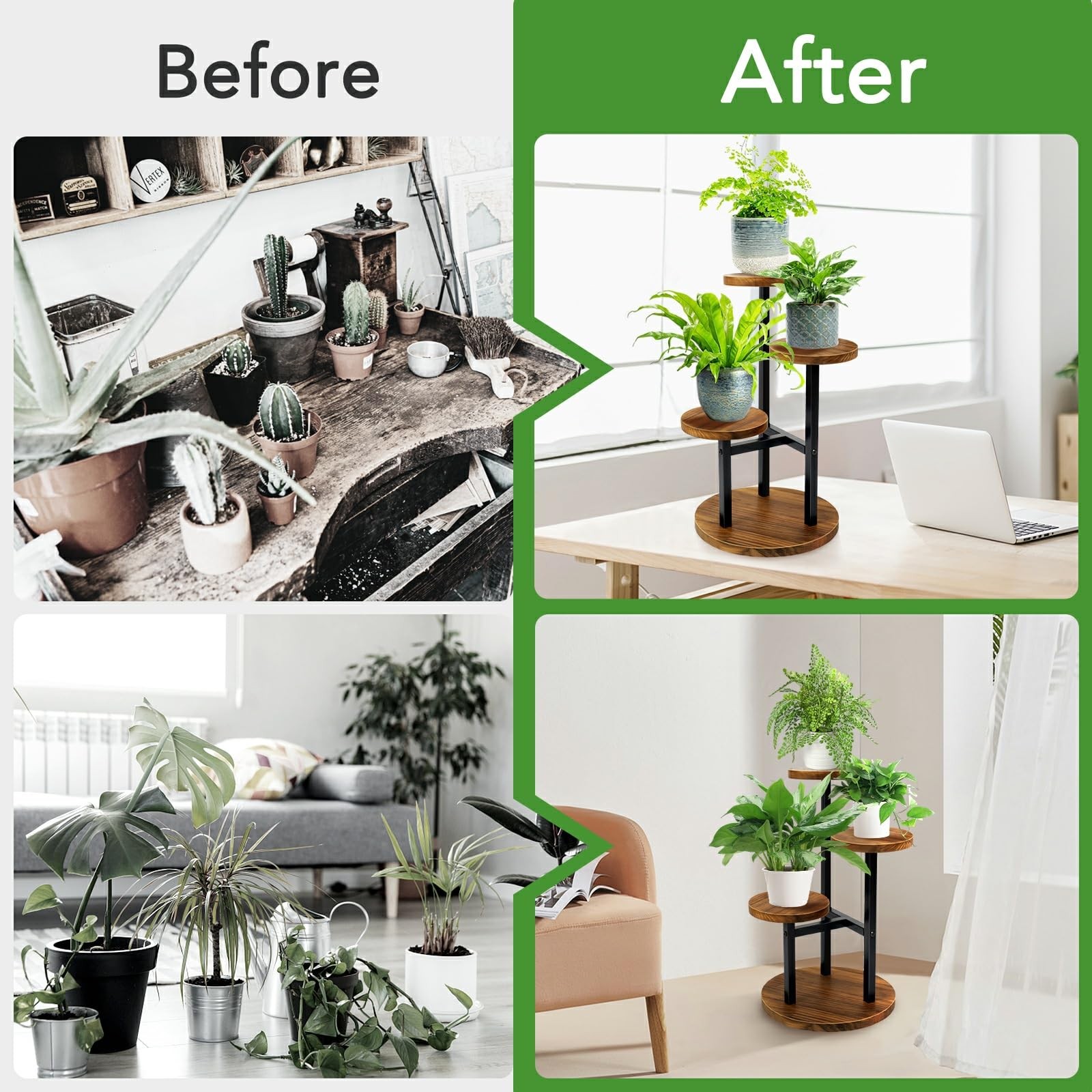3 Tier Plant Stand, Tall Metal Wood Shelf Holder for Indoor, Outdoor Display ...