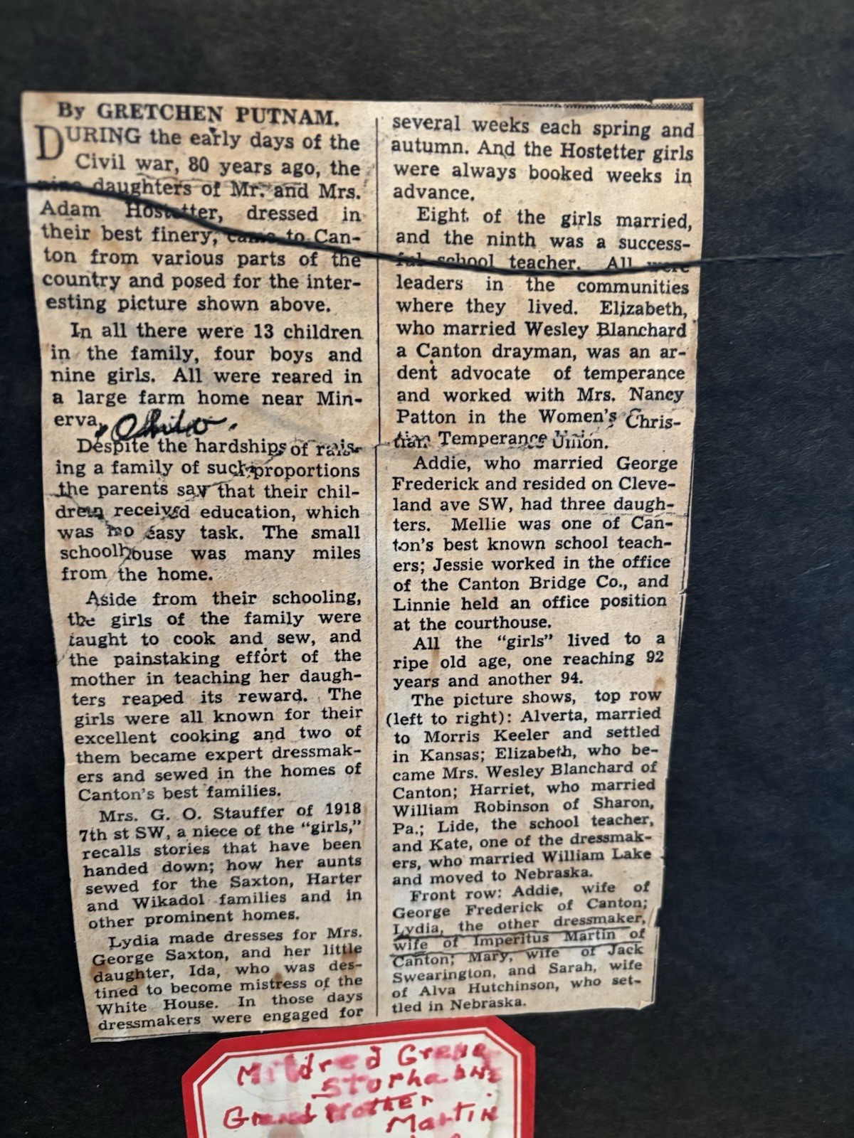 Antique Civil War Photo – 9 Sisters – Framed w/ Newspaper History Framed 1860’s