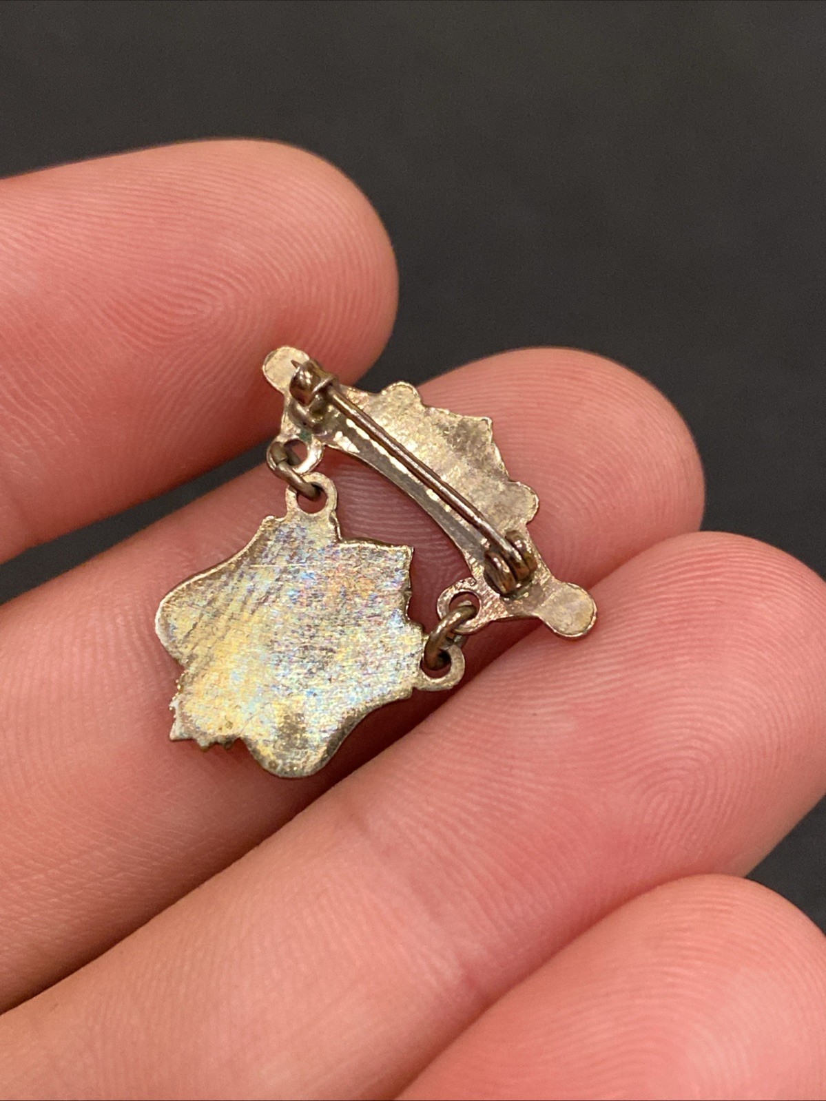 Vtg Antique P of H Patron Of Husbandry Green Enamel Dangle Shield Crest Logo Pin