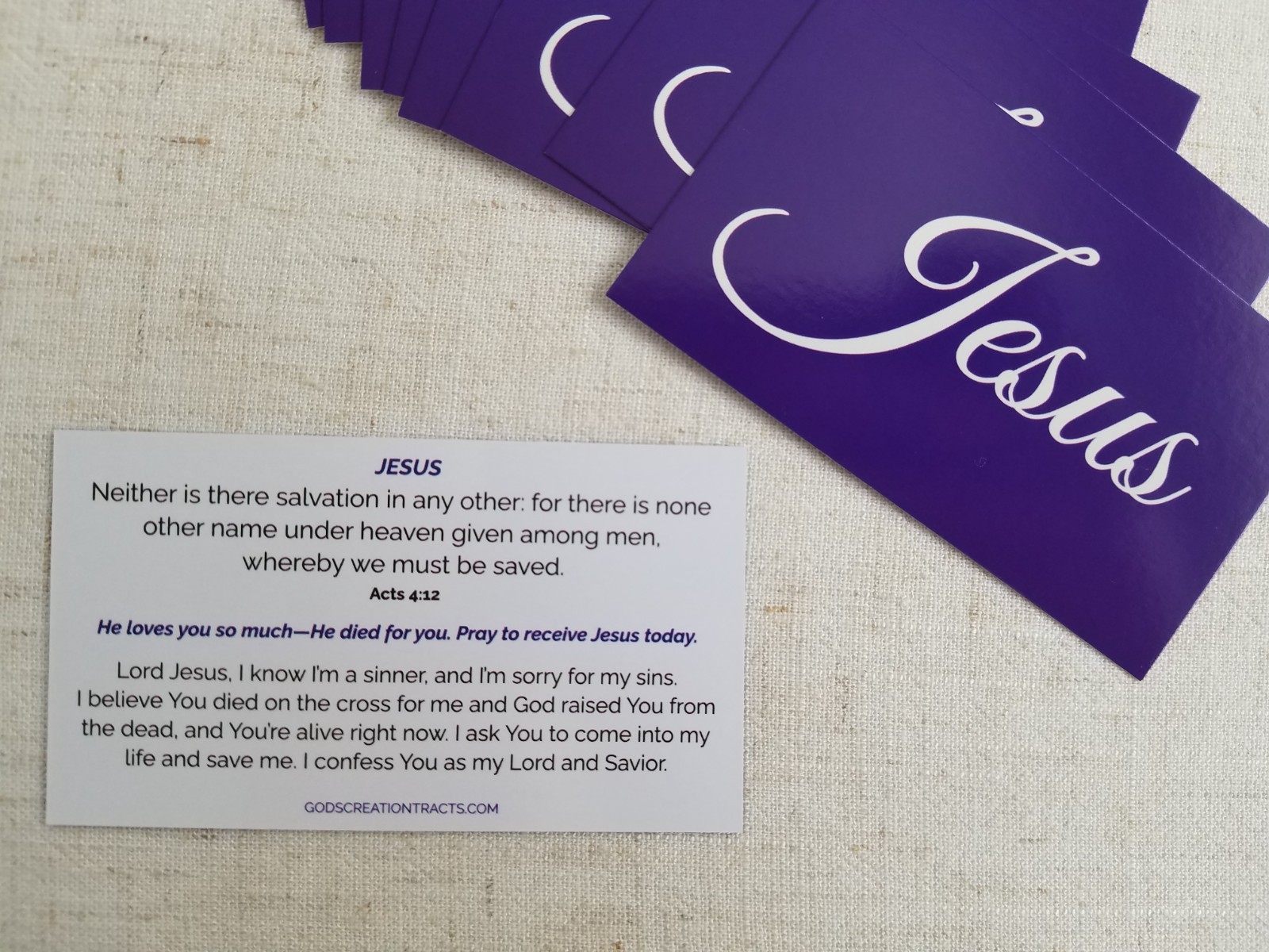 Jesus Gospel Tracts – 50 Salvation Cards (Acts 4:12, 2-Pack) – Evangelism – Free