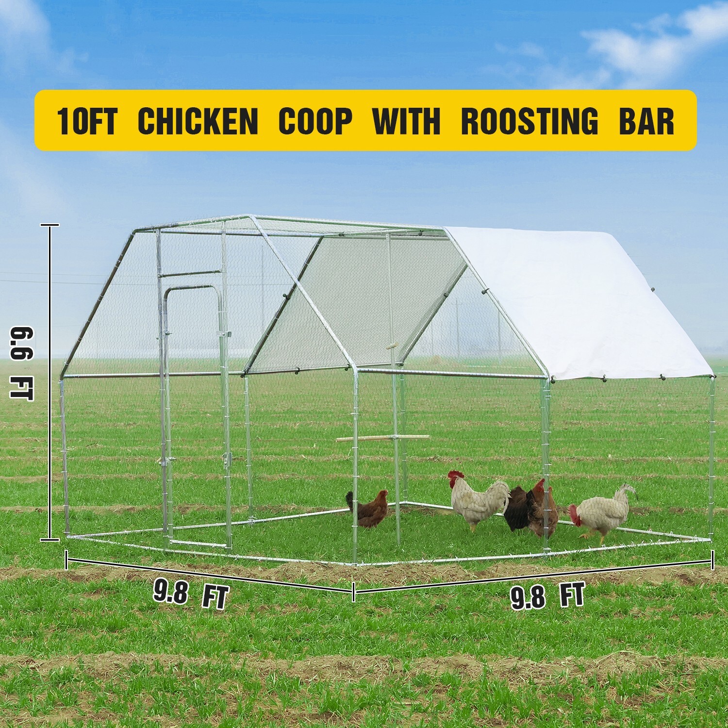 10x10ft Chicken Coop Run Cage Metal Hen House Playpen Enclosures w/Roosting Rack