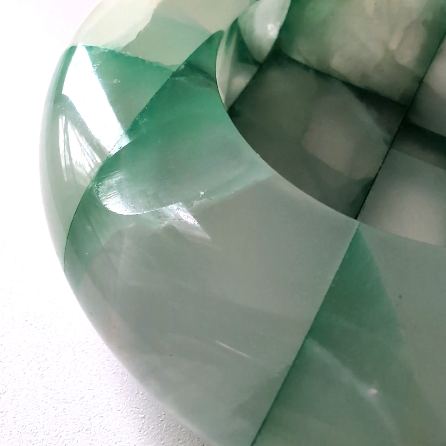 Vintage Carved Green Onyx Stone Ashtray MCM Heavy Trinket Made Italy Checkered