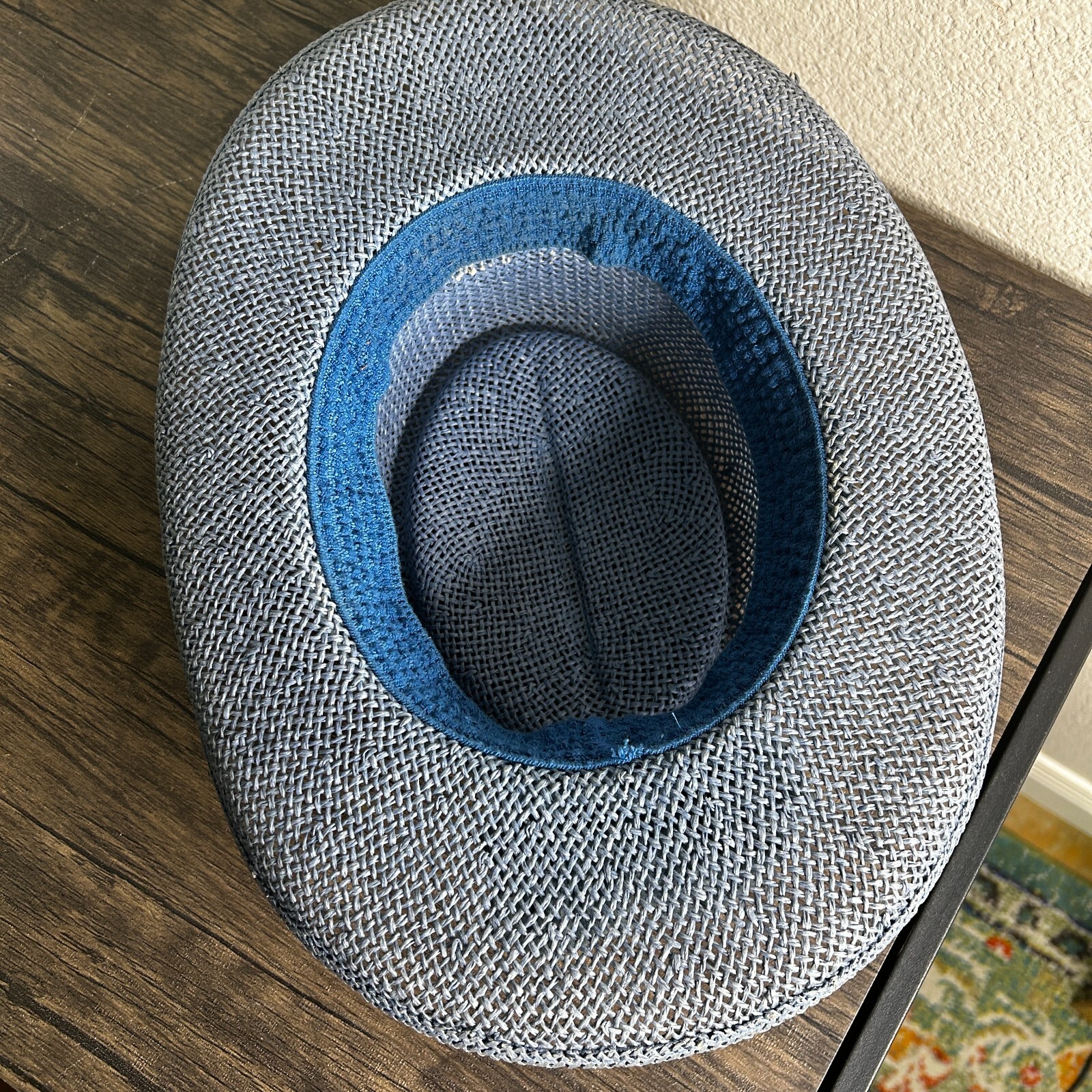 VINTAGE Something Special Straw Hat 1980s Gantos Blue Embellished Derby 3425