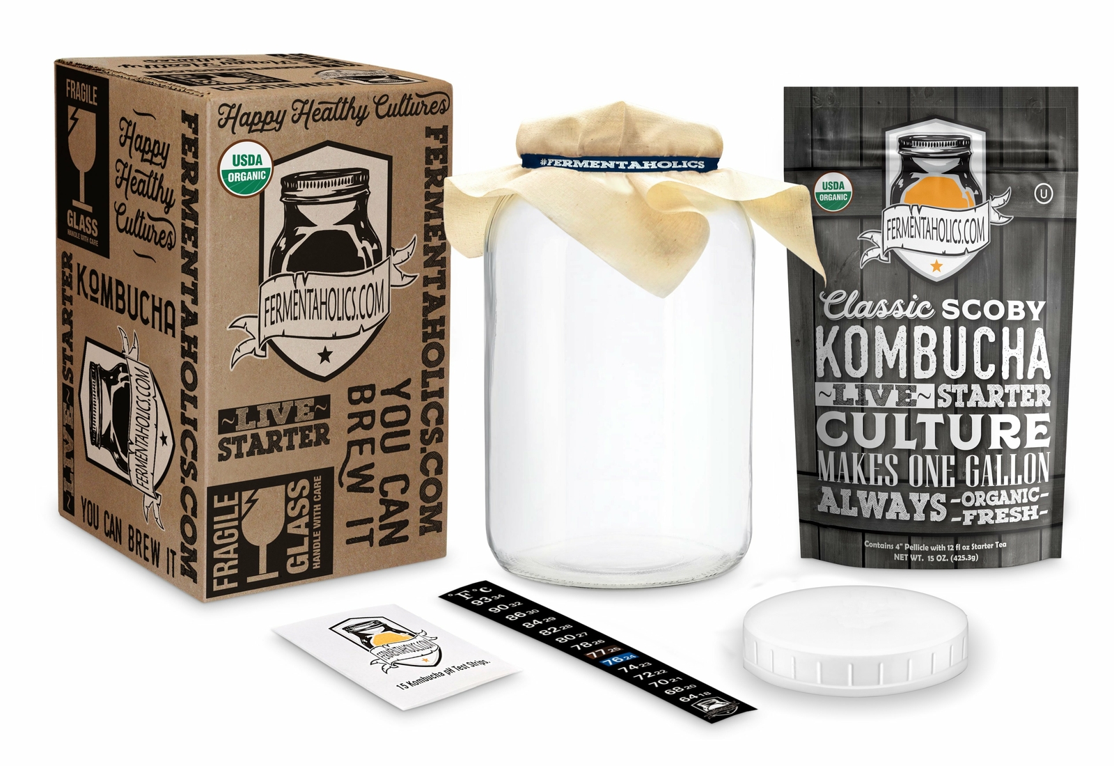 Kombucha Essentials Kit - ORGANIC SCOBY - Brew kombucha at Home