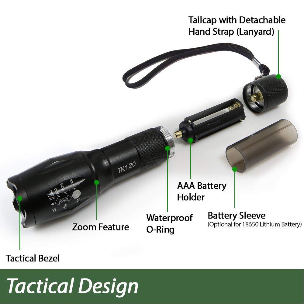 Tactical Flashlight 5 Modes LED 18650 Zoom Light Best Gift for Men - 2 PACK