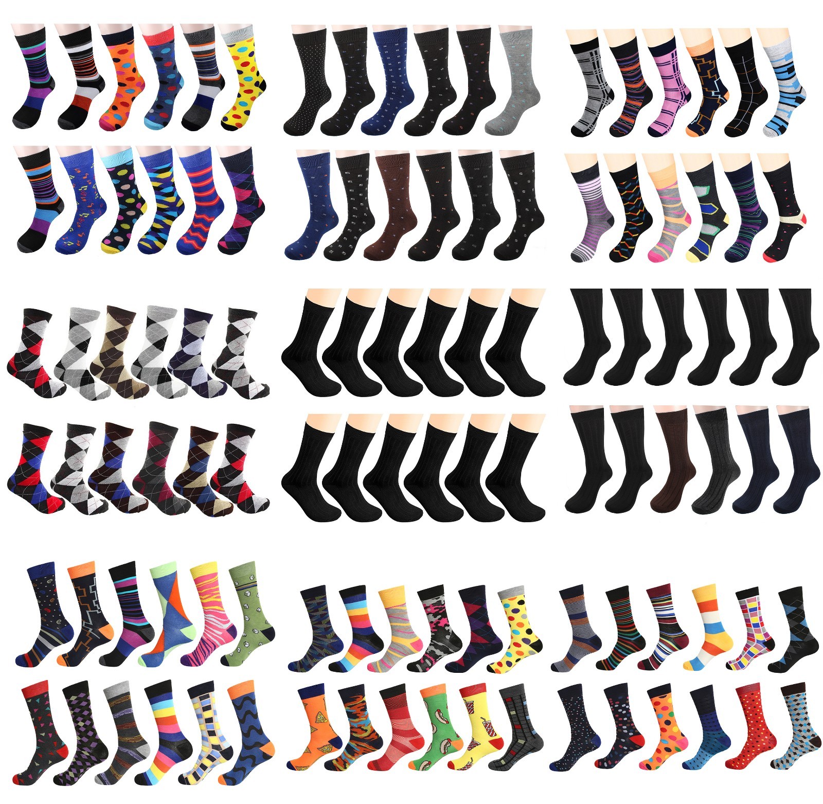 Men's Dress Socks Funky Fashion Casual Cotton 12 Pairs size 10-13