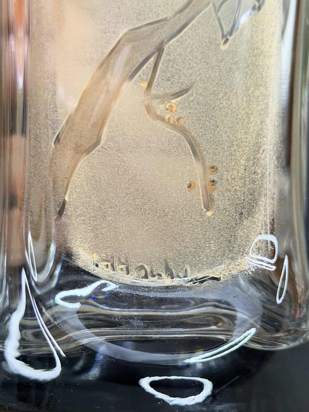 Miki Takachiho Signed Art Glass Vase Hummingbird Purple Floral Hand Painted 10"