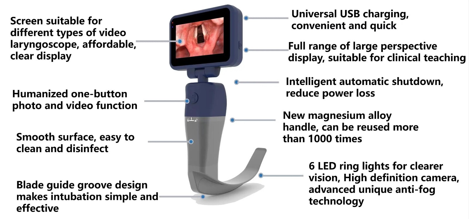 3.5 inch Touch Screen Video Laryngoscope Reusable Sterilizable Blades + suitcase