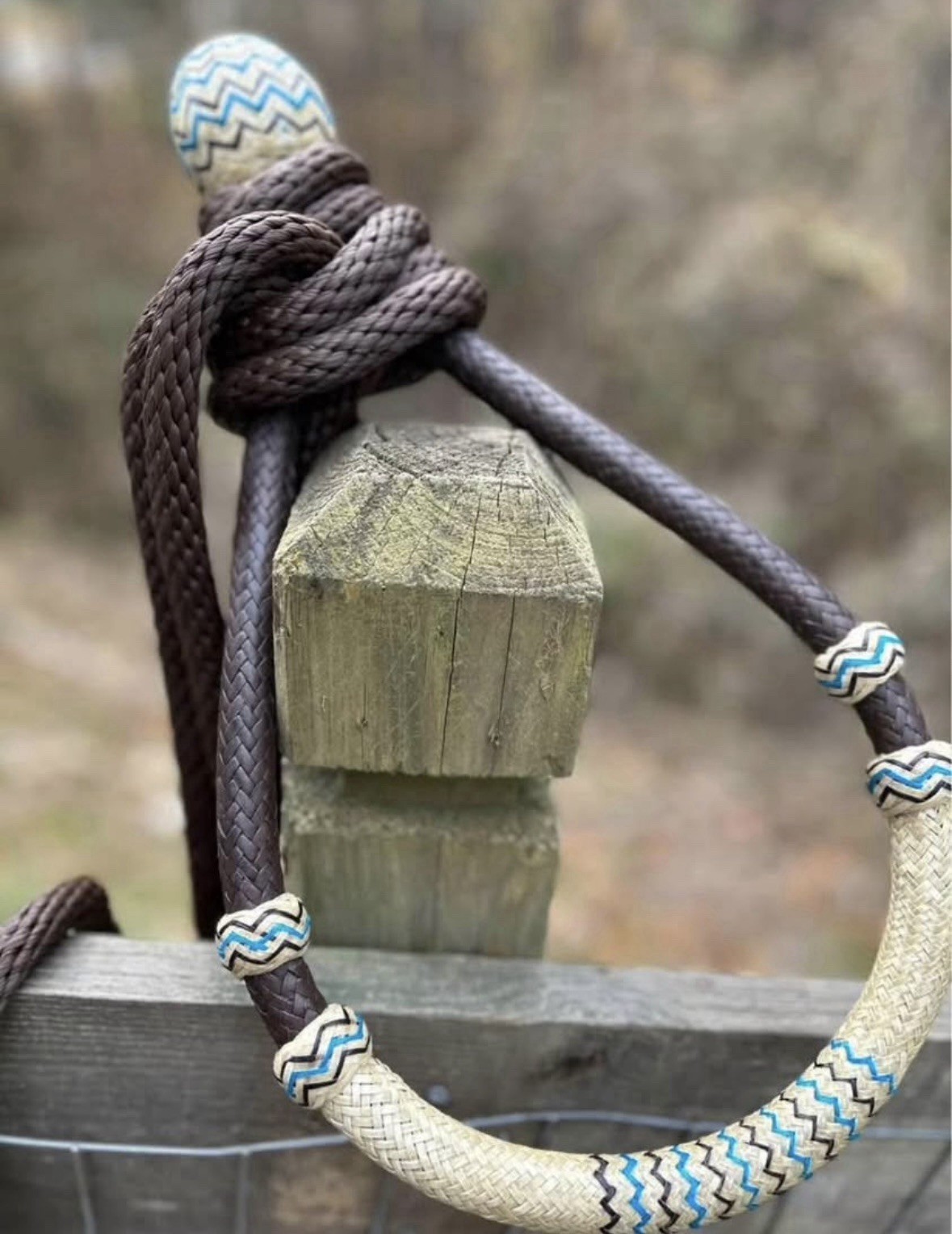 Natural Rawhide Bosal with Brown Nylon Mecate with Hair Tassel Bitless Hackamore