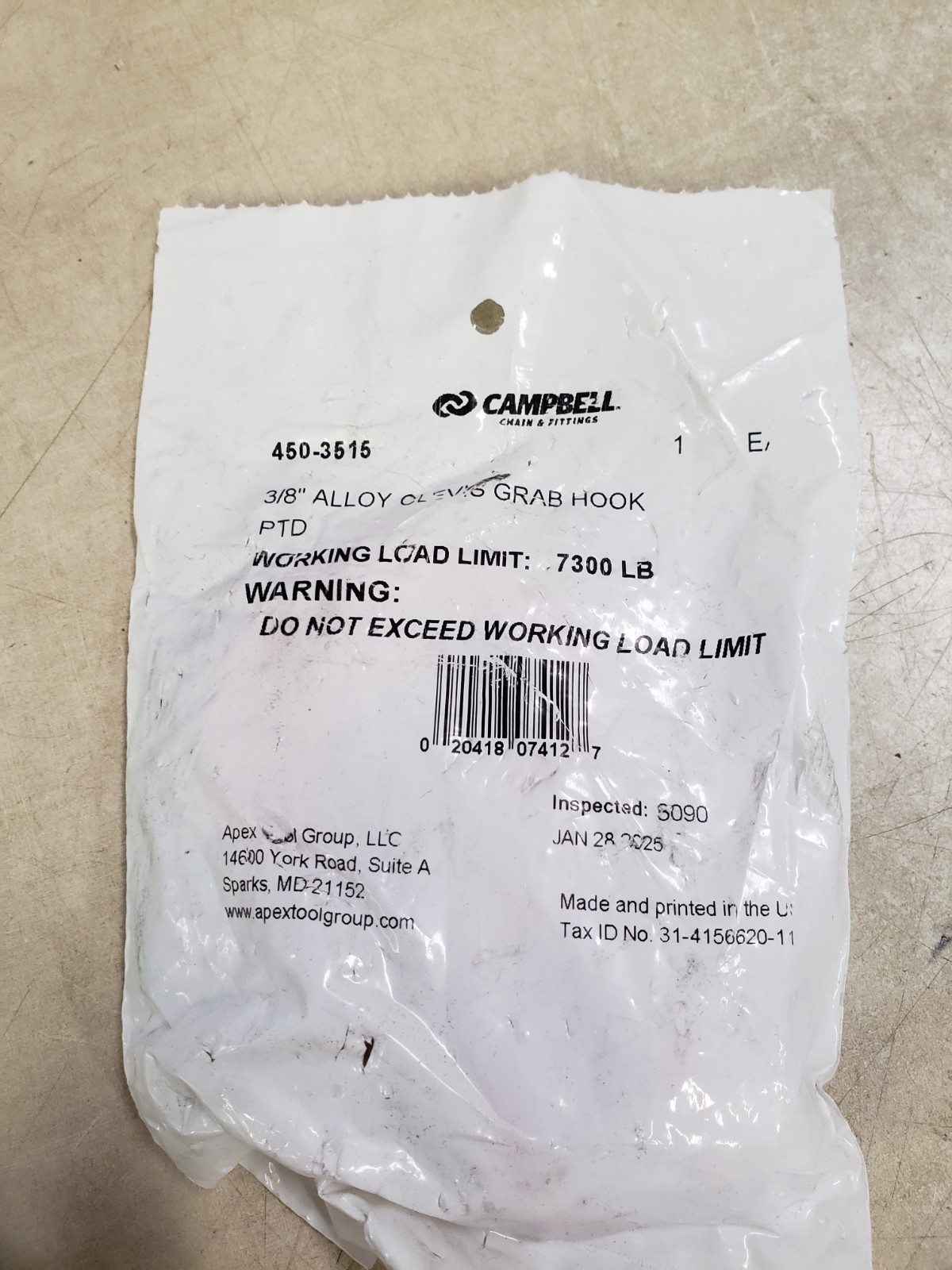 Campbell 450-3515 3/8" Alloy Clevis Grab Orange Hook PTD Load Limit 7300 lb