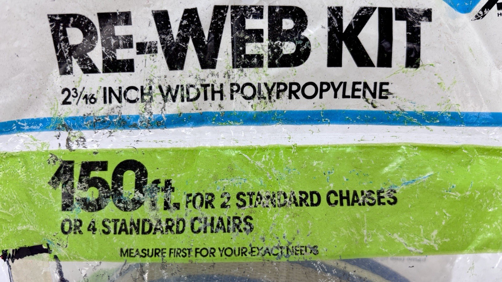 NOS Vintage Arden Paradise Re-Web Kit 150' Blue Grey Chair Webbing 2 3/16"