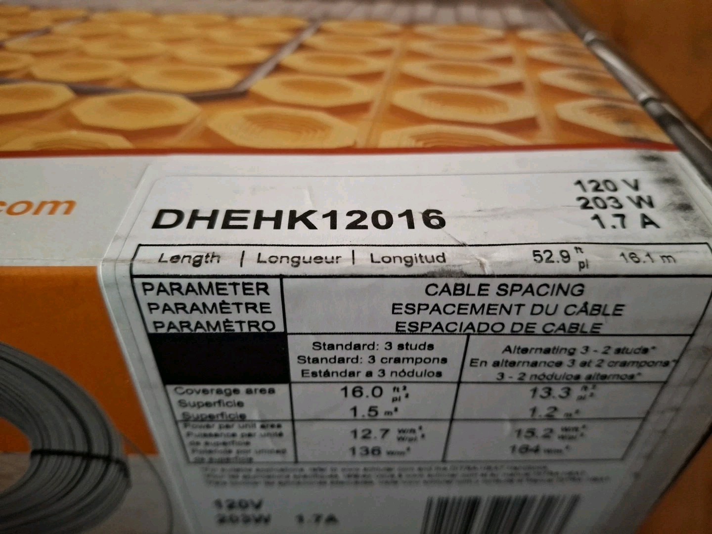 Schluter Ditra Heat Floor Heating Cable DHEHK12016 120V 52.9 ft (16 sq ft)