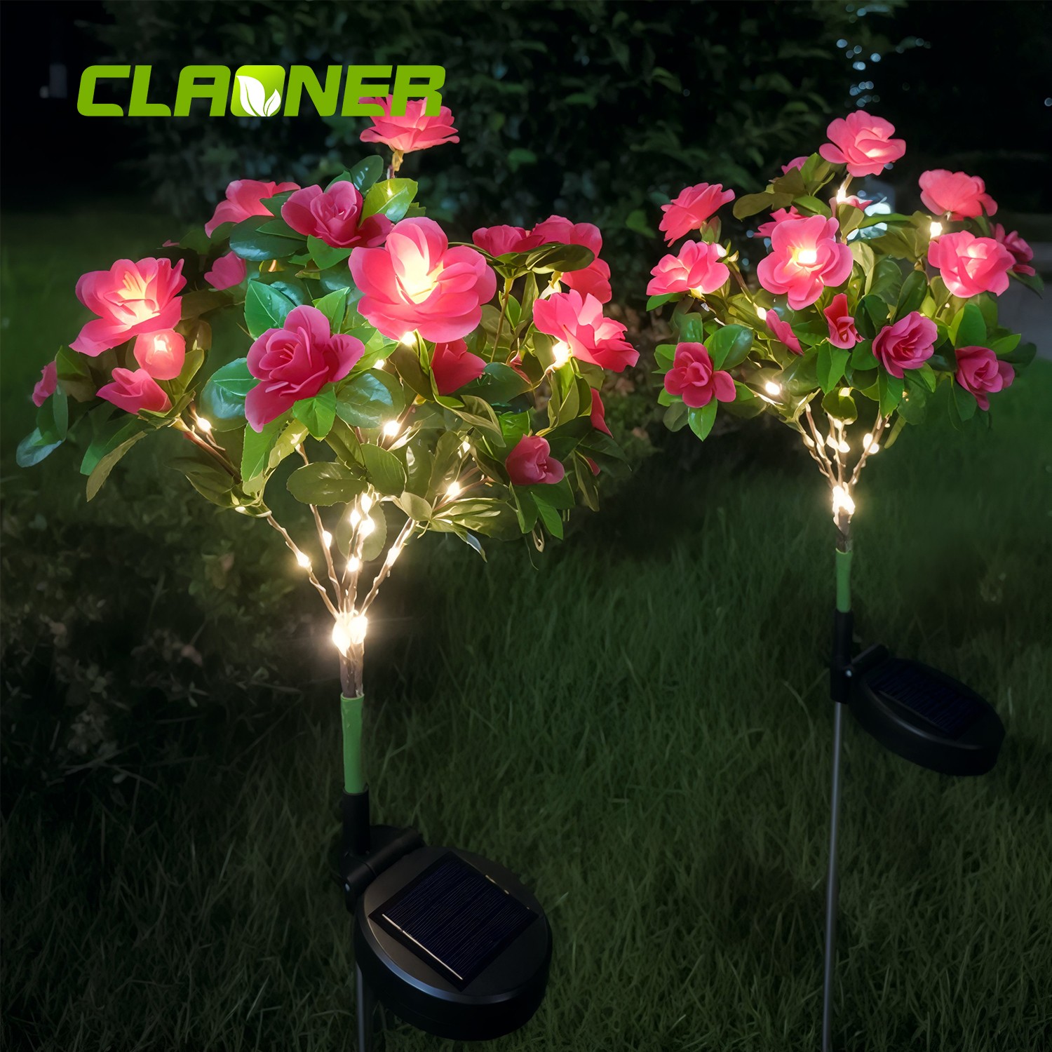 2Pack Solar Flower Light Outdoor Artificial Azalea Lights Waterproof Garden Yard
