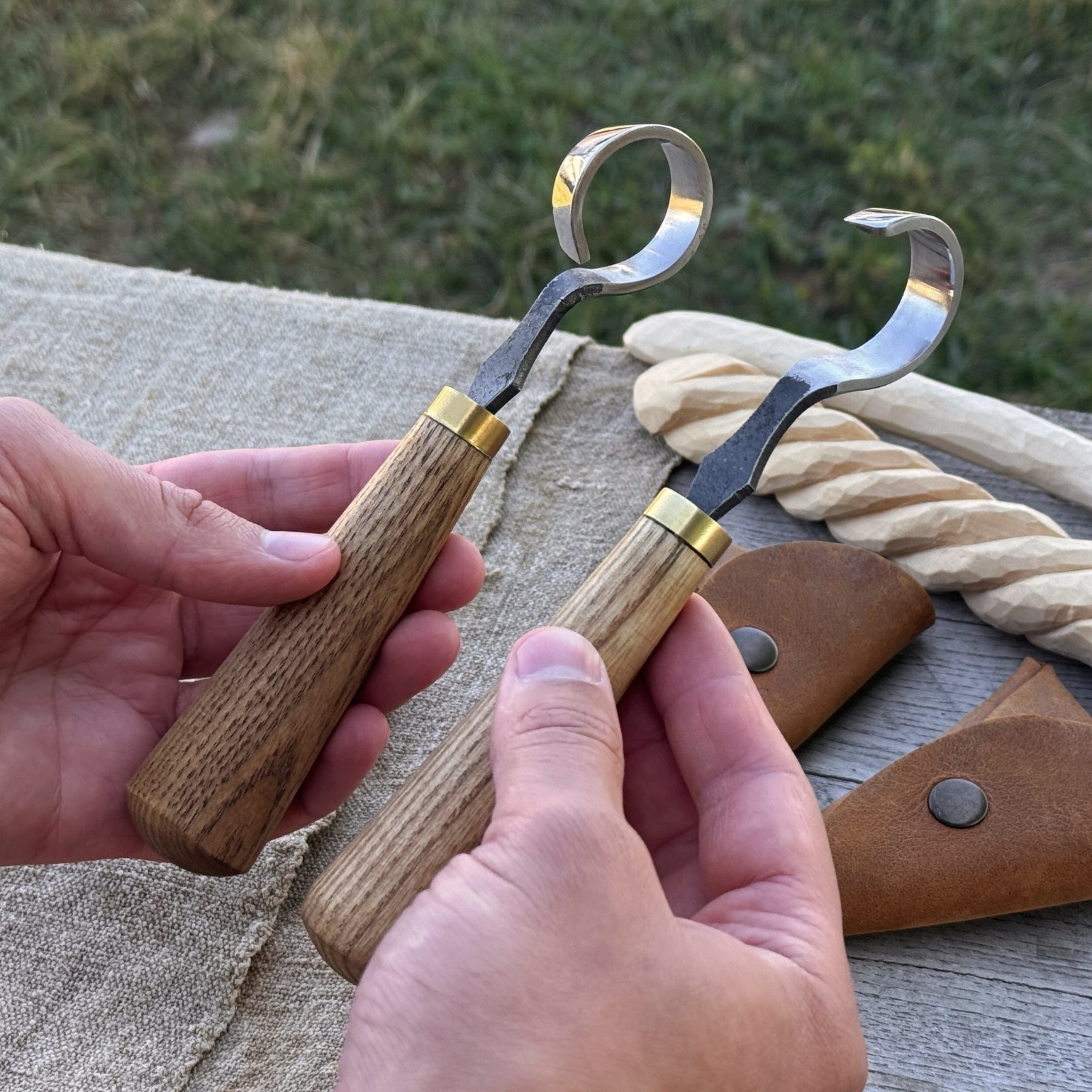 1.18in Blades 2-pieces Hook And Scorp Carving Knife Set 52100 Steel With Sheaths