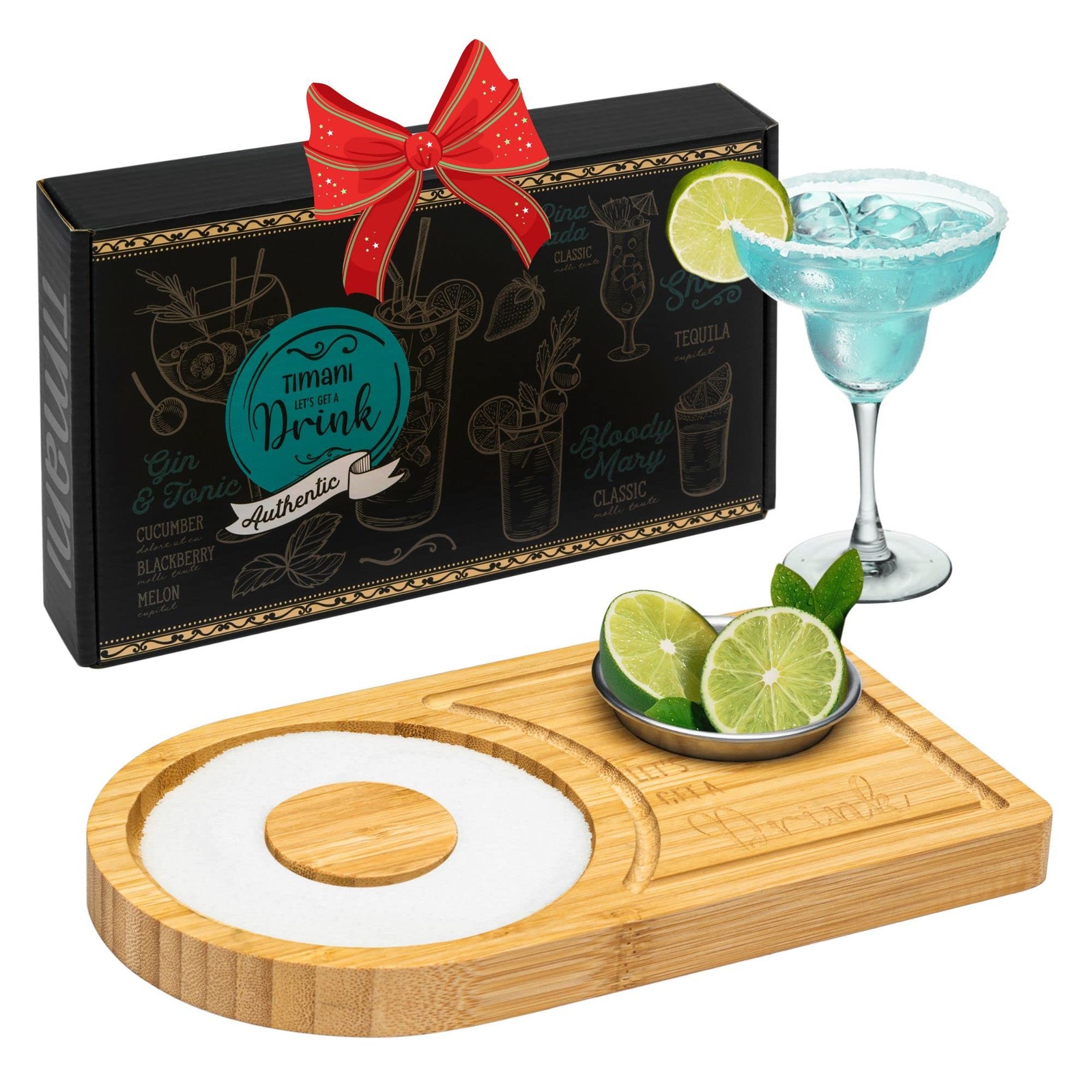 Bamboo Wood Cocktail Rimmer Tray, Glass Salt Sugar Rimmer for Margarita